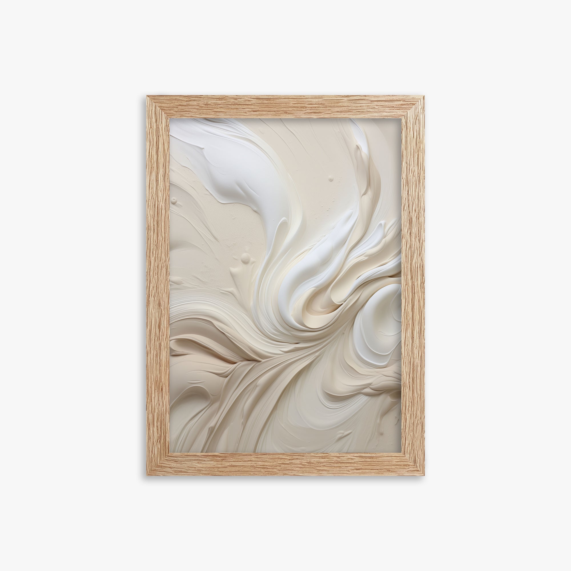 Ivory Swirl Symphony, 21x30cm Framed Poster With Raw Oak Frame