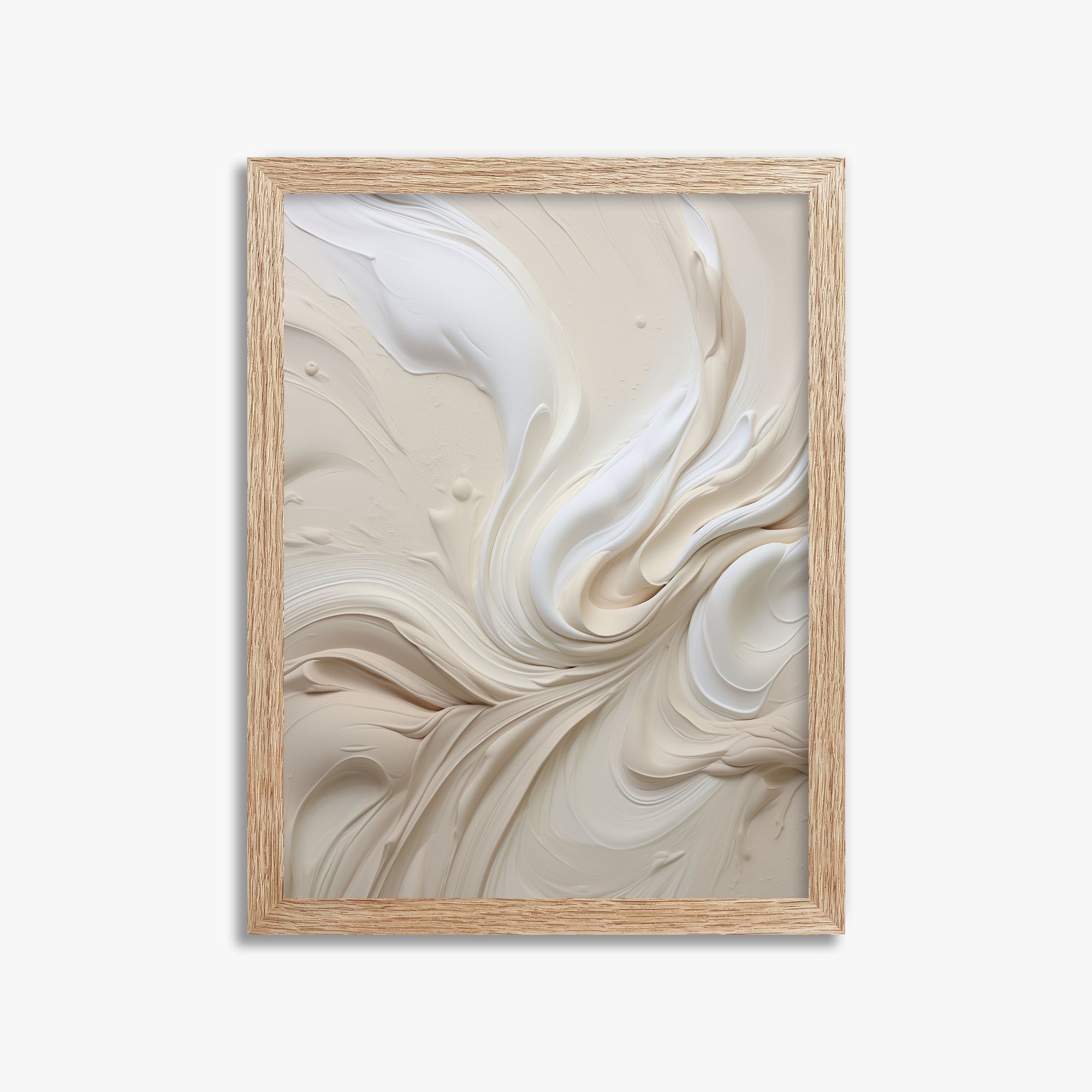 Ivory Swirl Symphony, 30x40cm Framed Poster With Raw Oak Frame