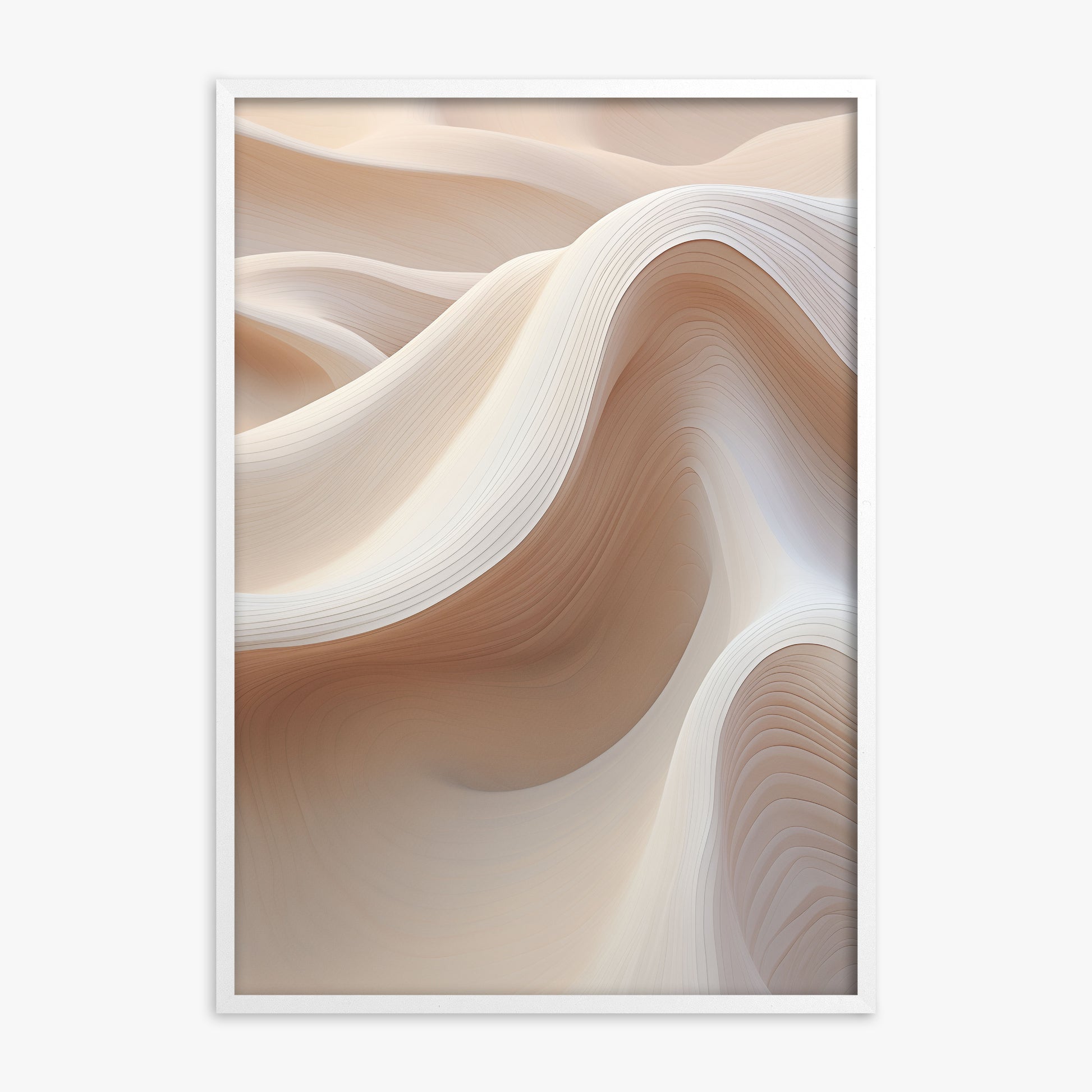 Sand Dunes Symphony, White Framed Poster With White Frame