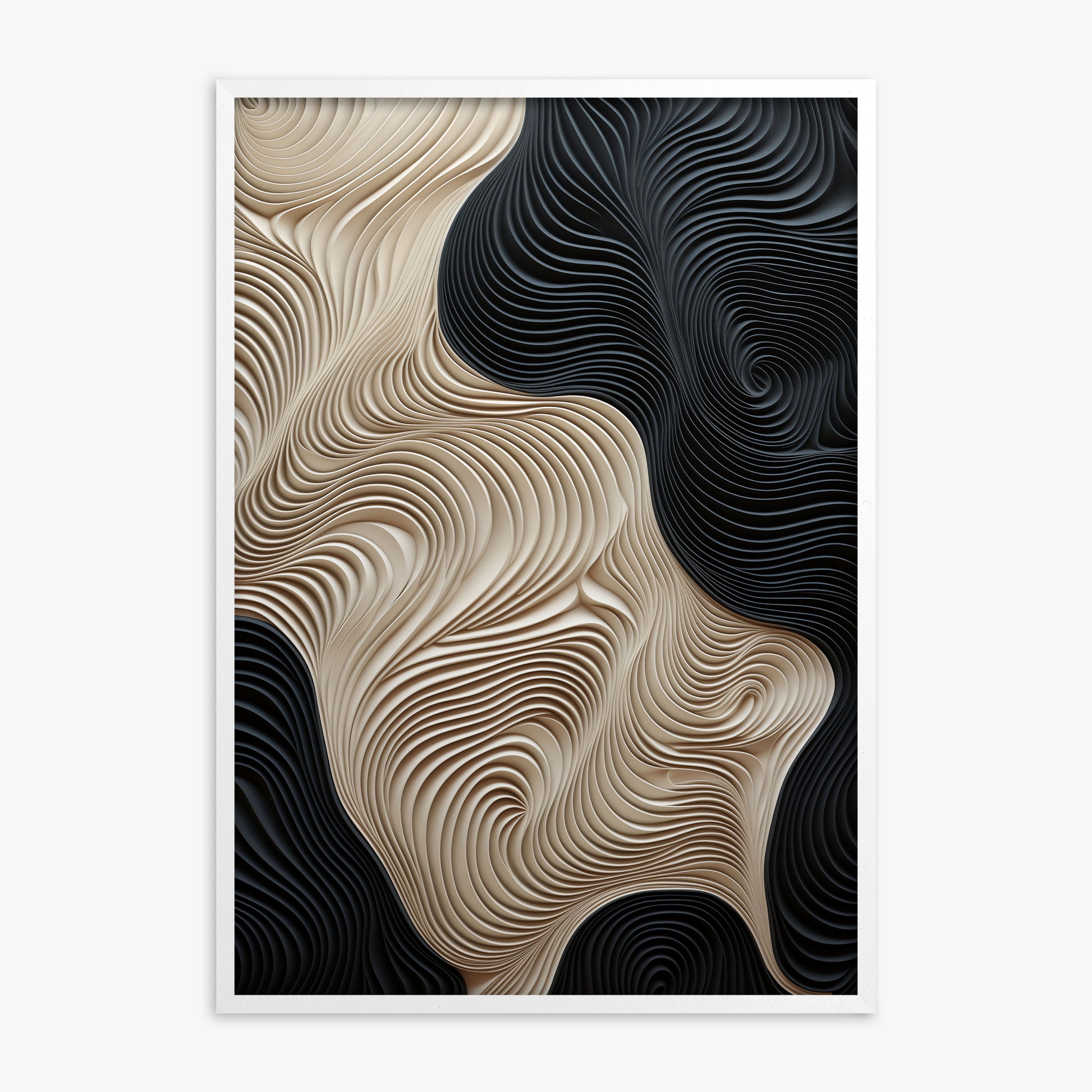 Yin Yang Strata, White Framed Poster With White Frame