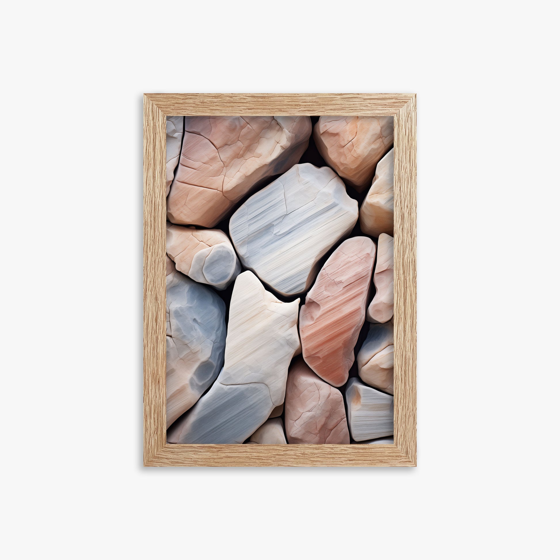Coastal Pebbles Mosaic, 21x30cm Framed Poster With Raw Oak Frame