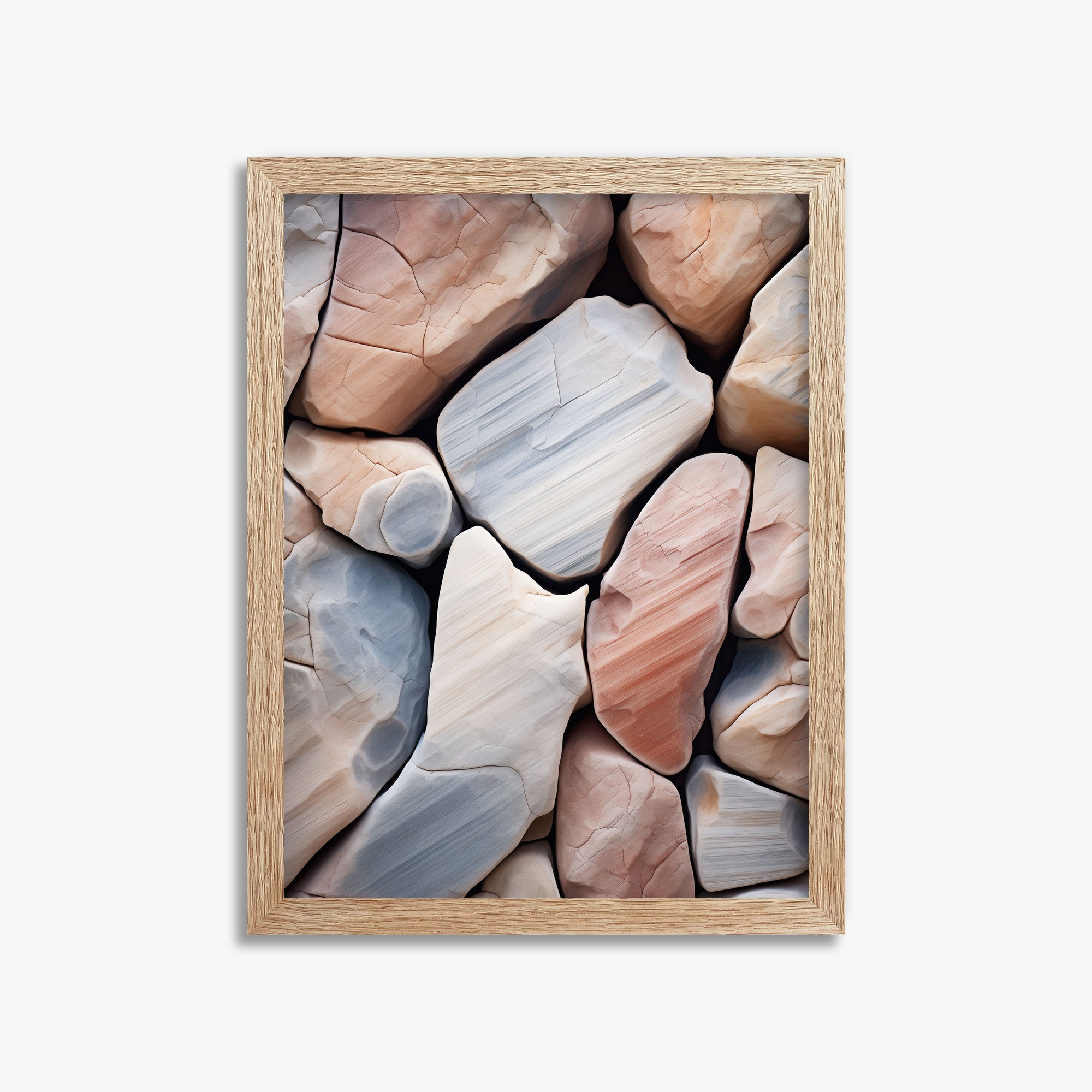Coastal Pebbles Mosaic, 30x40cm Framed Poster With Raw Oak Frame