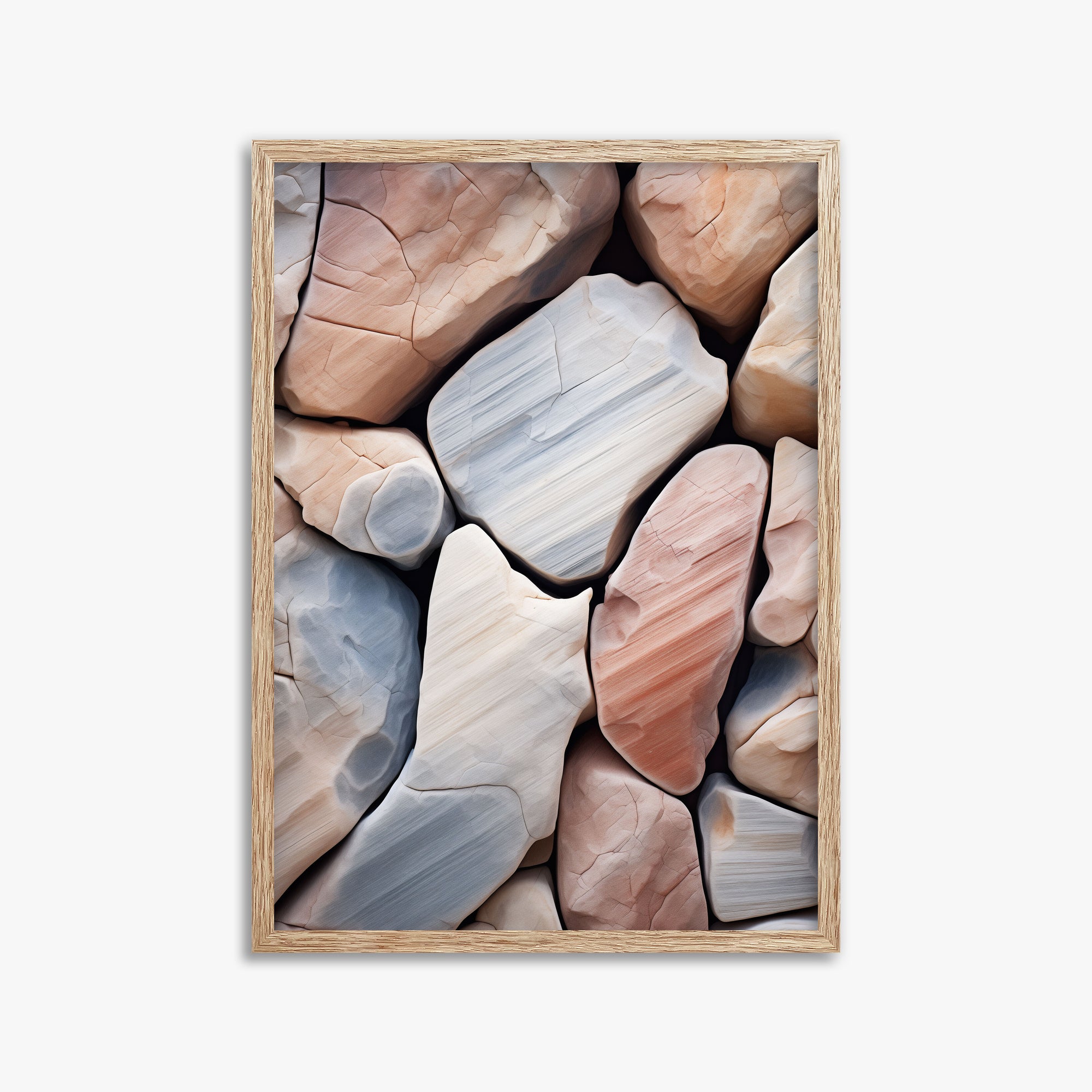 Coastal Pebbles Mosaic, 50x70cm Framed Poster With Raw Oak Frame
