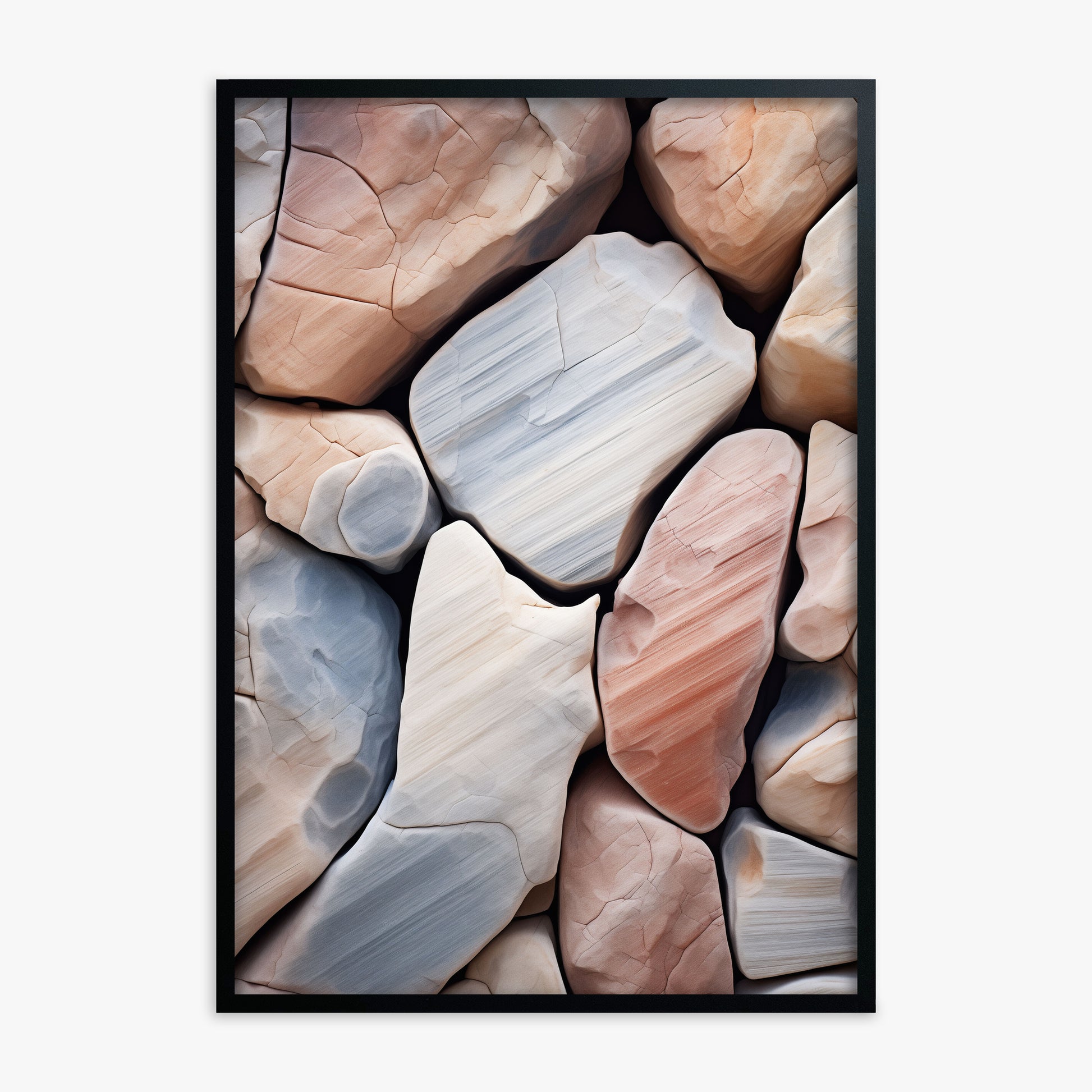 Coastal Pebbles Mosaic, Black Framed Poster With Black Frame