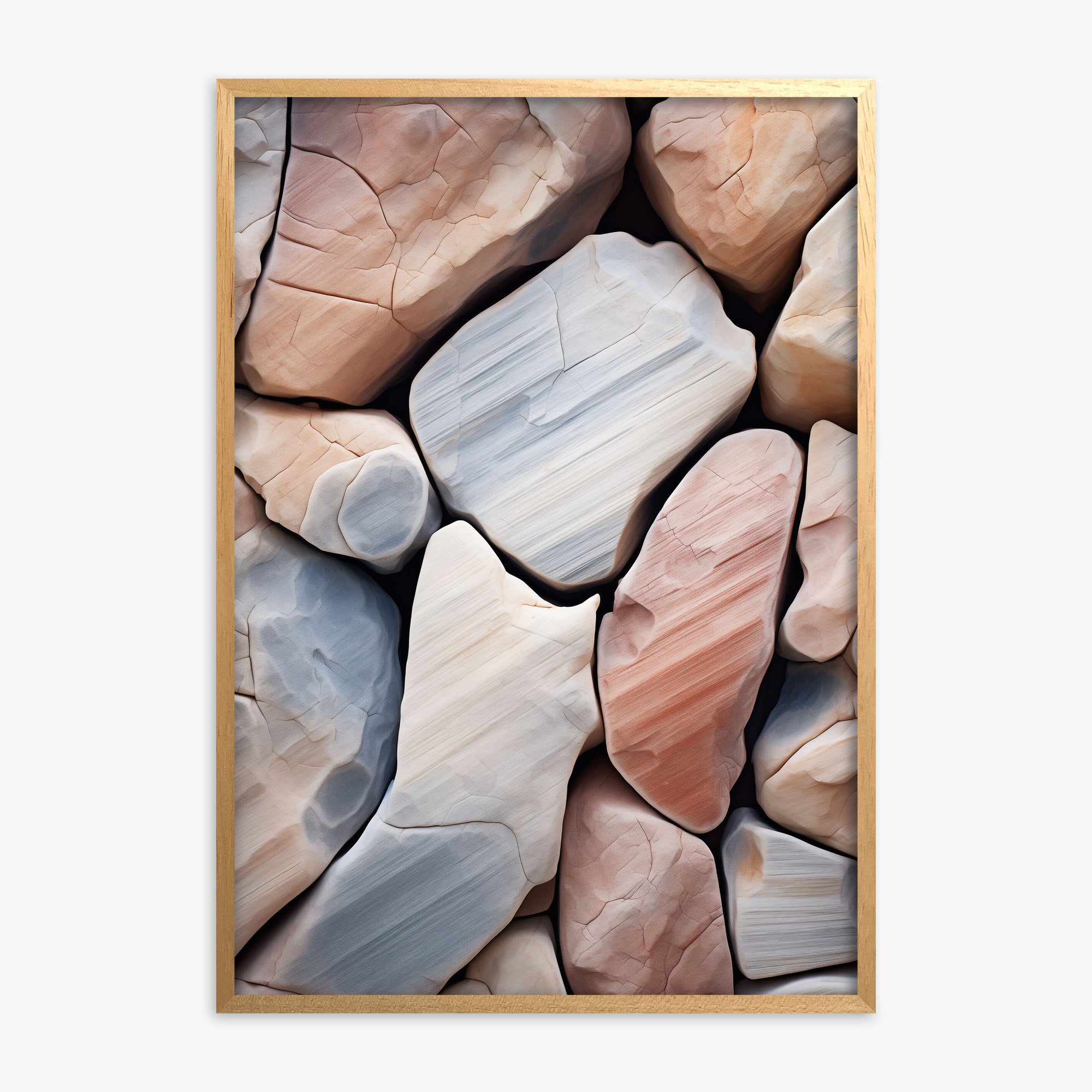 Coastal Pebbles Mosaic, Oak Framed Poster With Oak Frame