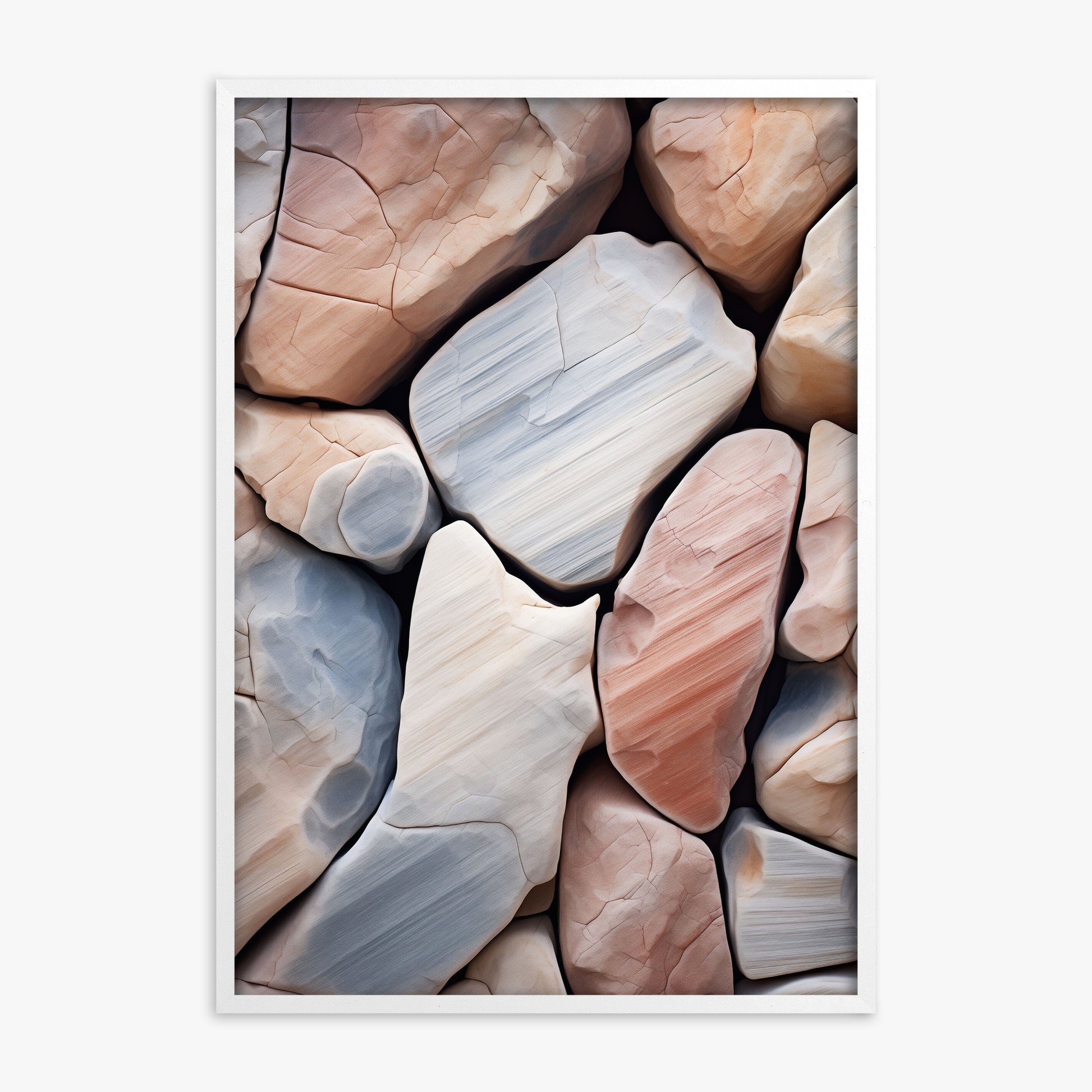 Coastal Pebbles Mosaic, White Framed Poster With White Frame