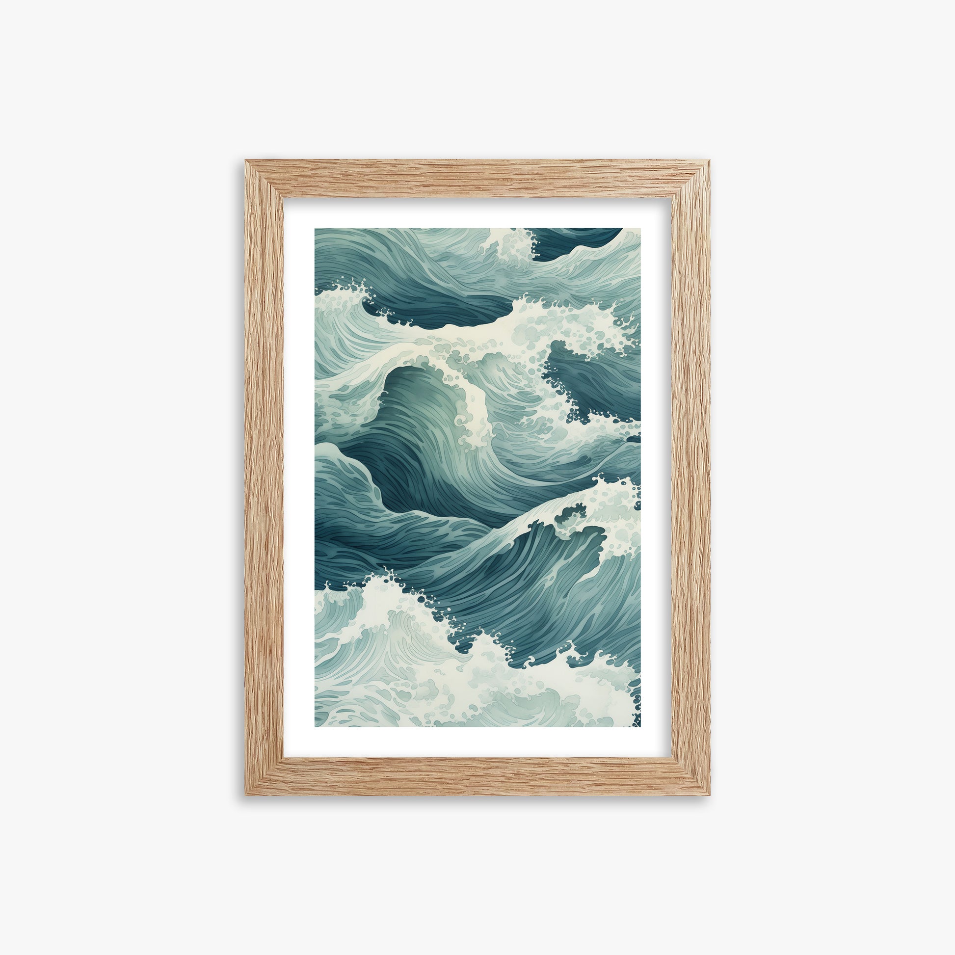 Tidal Symphony, 21x30cm Framed Art Reproduction With Raw Oak Frame