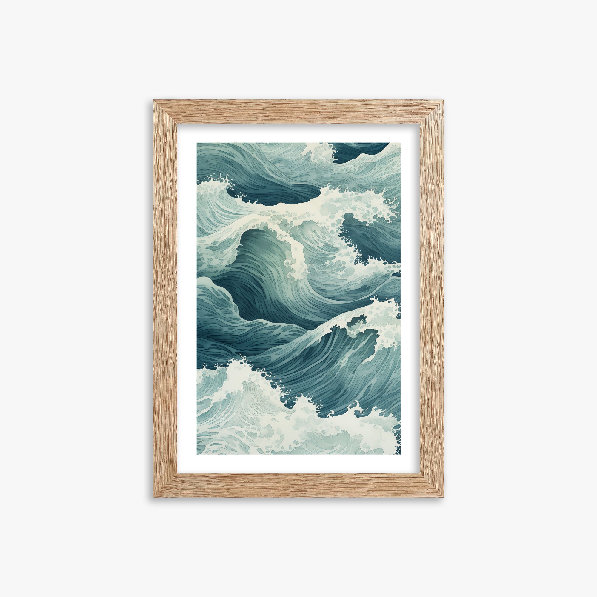 Tidal Symphony, 21x30cm Framed Art Reproduction With Raw Oak Frame