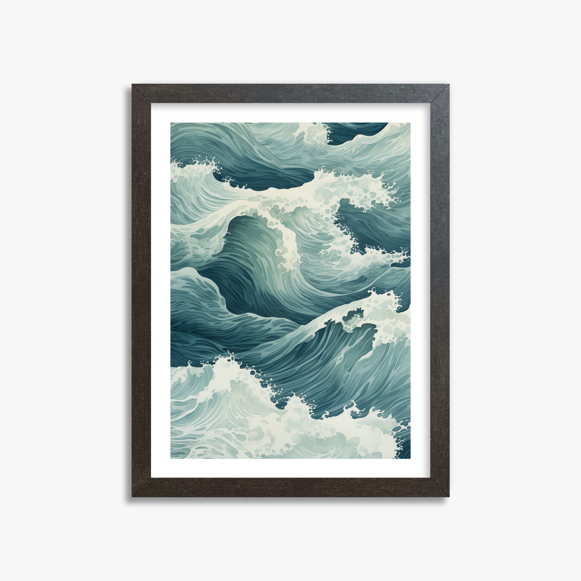 Tidal Symphony, 30x40cm Framed Art Reproduction With Espresso Frame