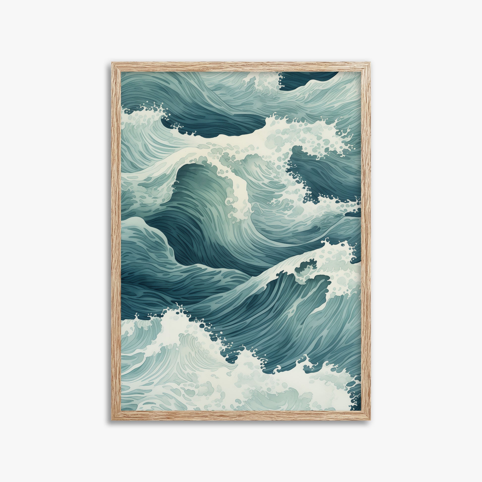Tidal Symphony, 50x70cm Framed Art Reproduction With Raw Oak Frame
