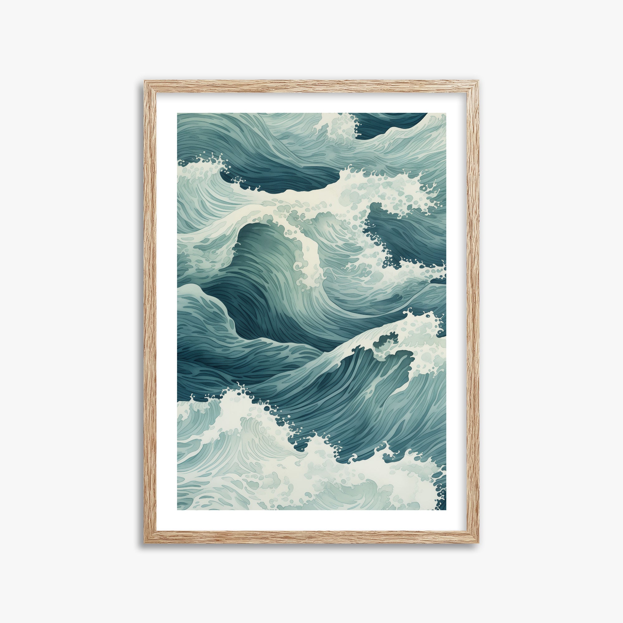 Tidal Symphony, 50x70cm Framed Art Reproduction With Raw Oak Frame