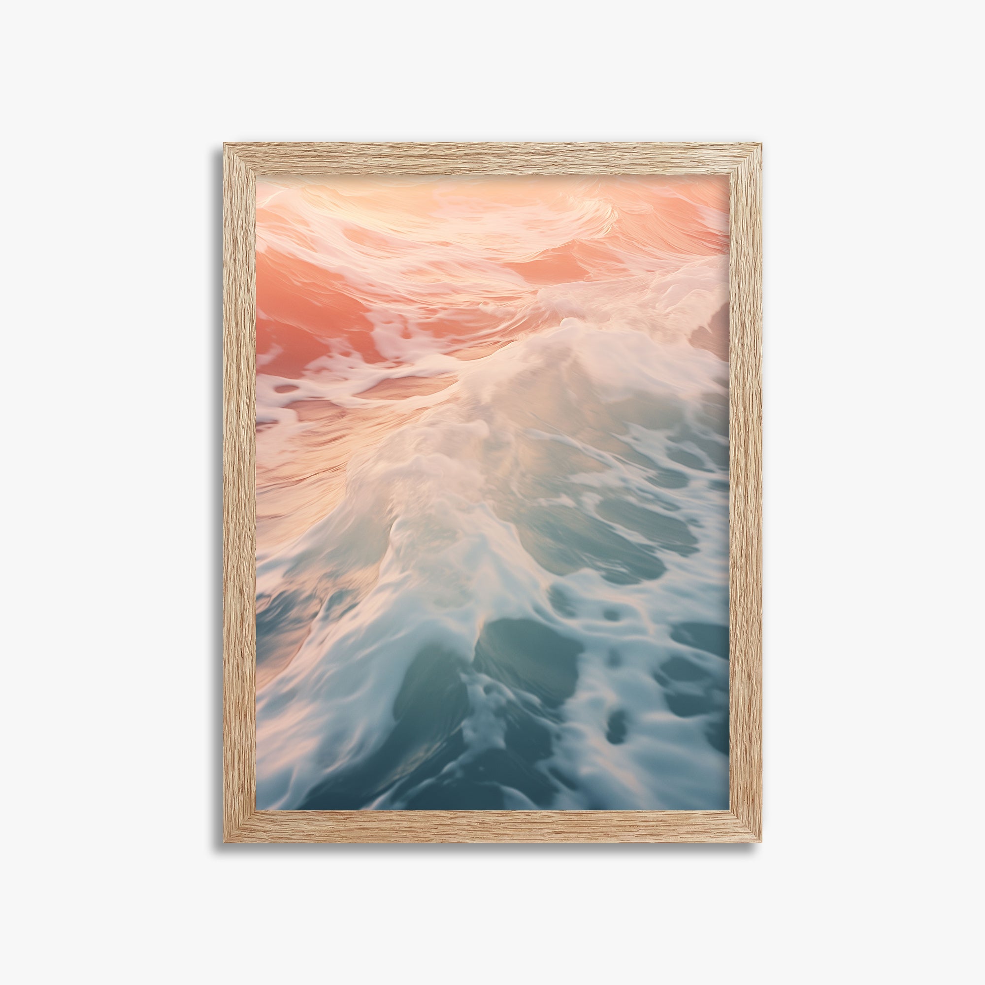 Sunset Tide Whisper, 30x40cm Framed Art Reproduction With Raw Oak Frame