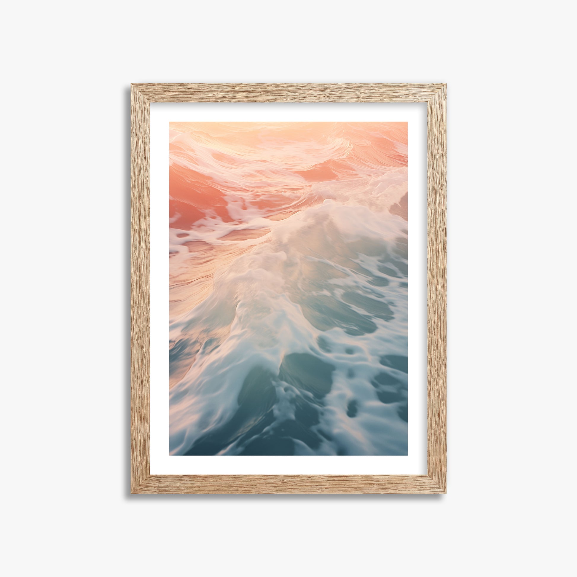 Sunset Tide Whisper, 30x40cm Framed Art Reproduction With Raw Oak Frame