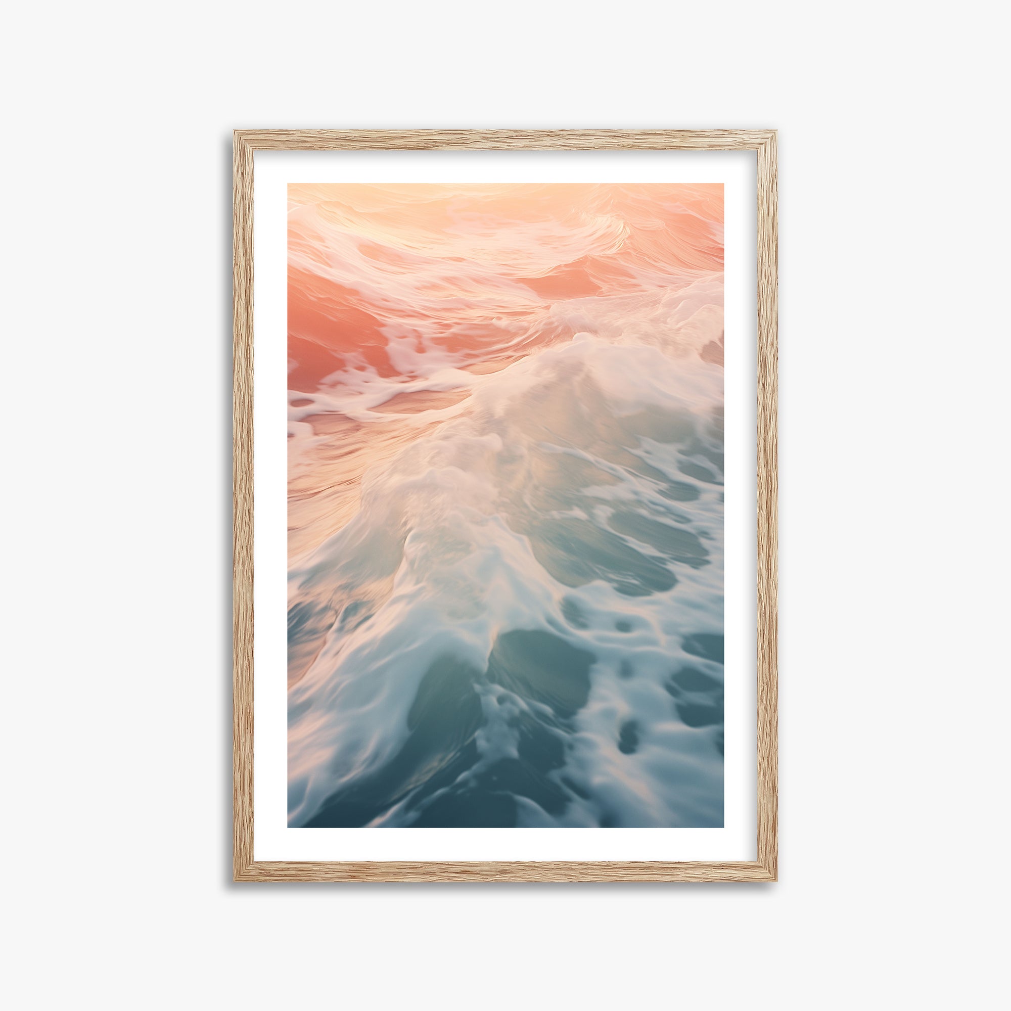 Sunset Tide Whisper, 50x70cm Framed Art Reproduction With Raw Oak Frame