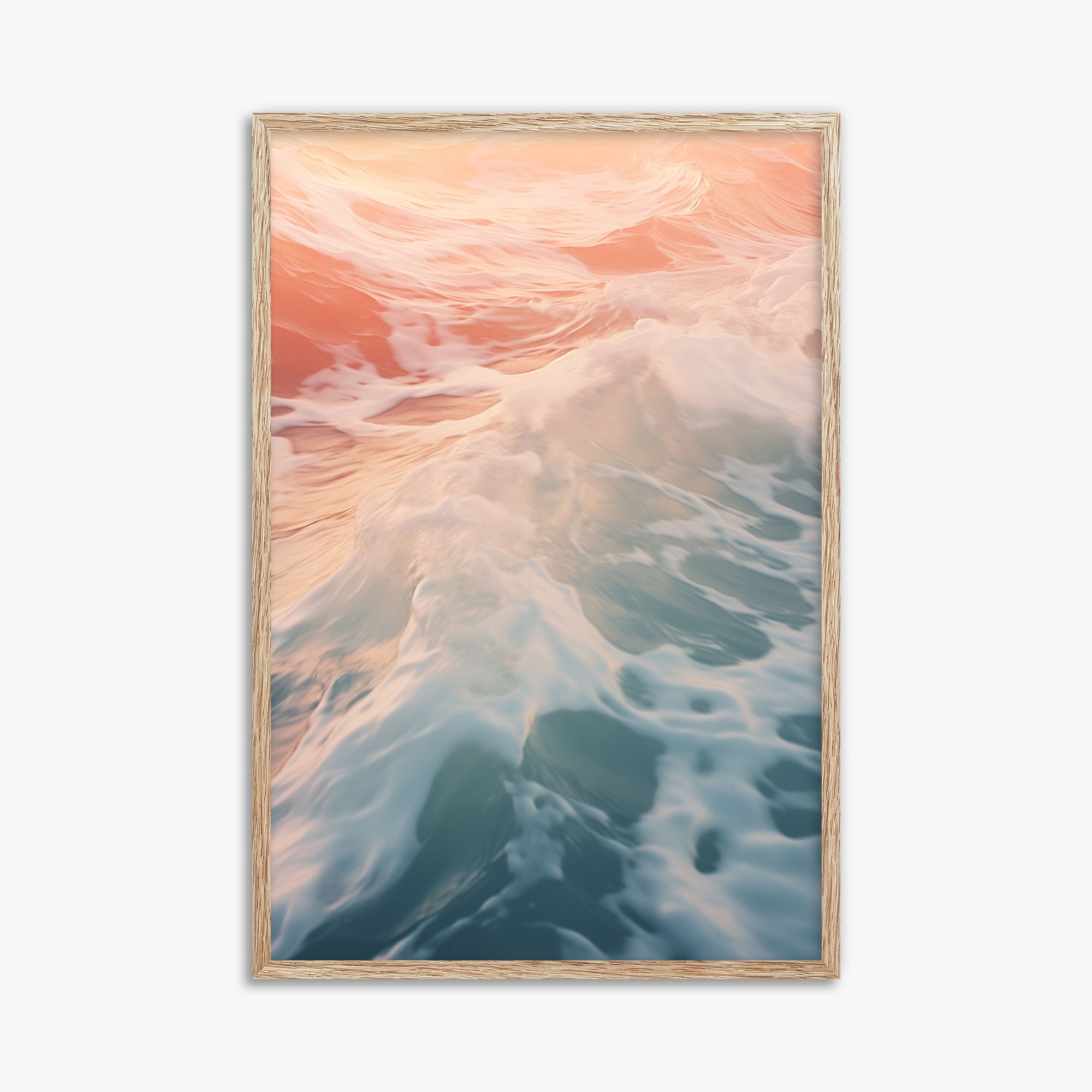Sunset Tide Whisper, 61x91cm Framed Art Reproduction With Raw Oak Frame