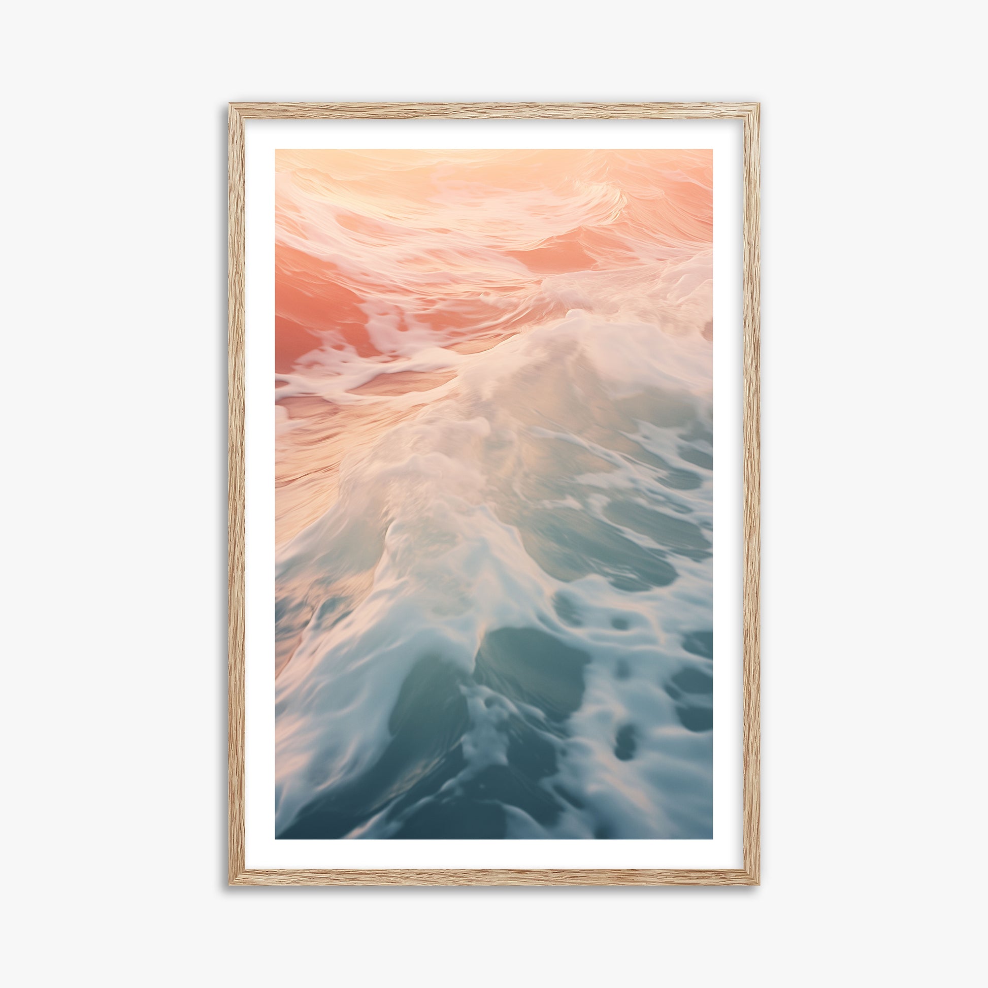 Sunset Tide Whisper, 61x91cm Framed Art Reproduction With Raw Oak Frame