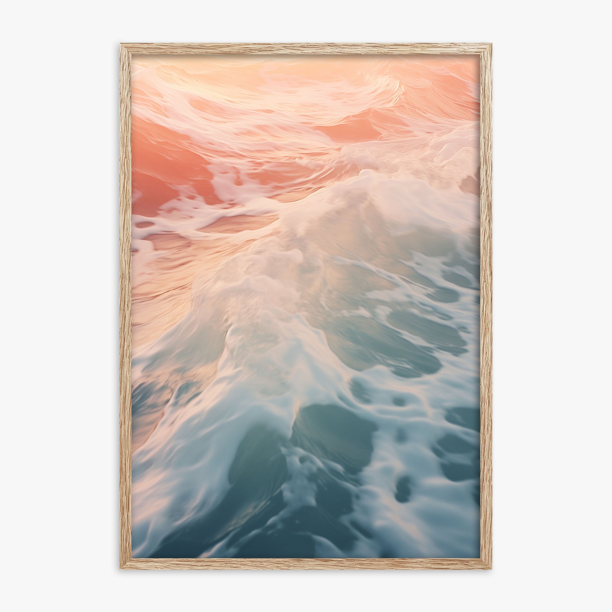 Sunset Tide Whisper, 70x100cm Framed Art Reproduction With Raw Oak Frame