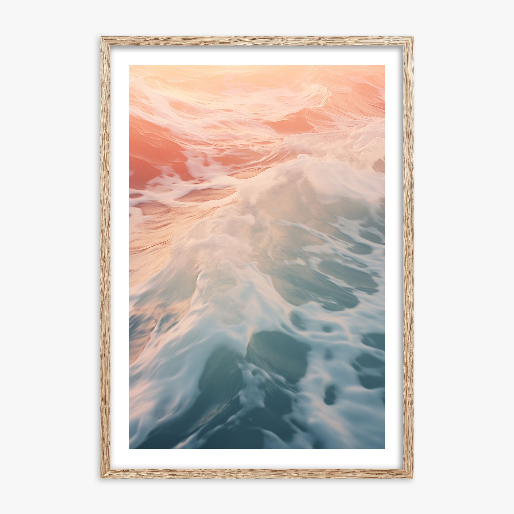 Sunset Tide Whisper, 70x100cm Framed Art Reproduction With Raw Oak Frame
