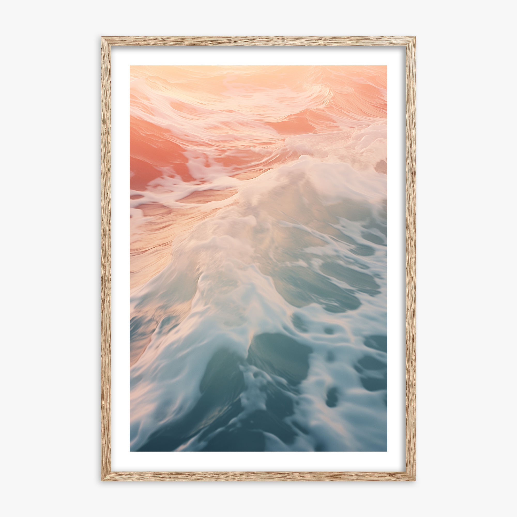Sunset Tide Whisper, 70x100cm Framed Art Reproduction With Raw Oak Frame