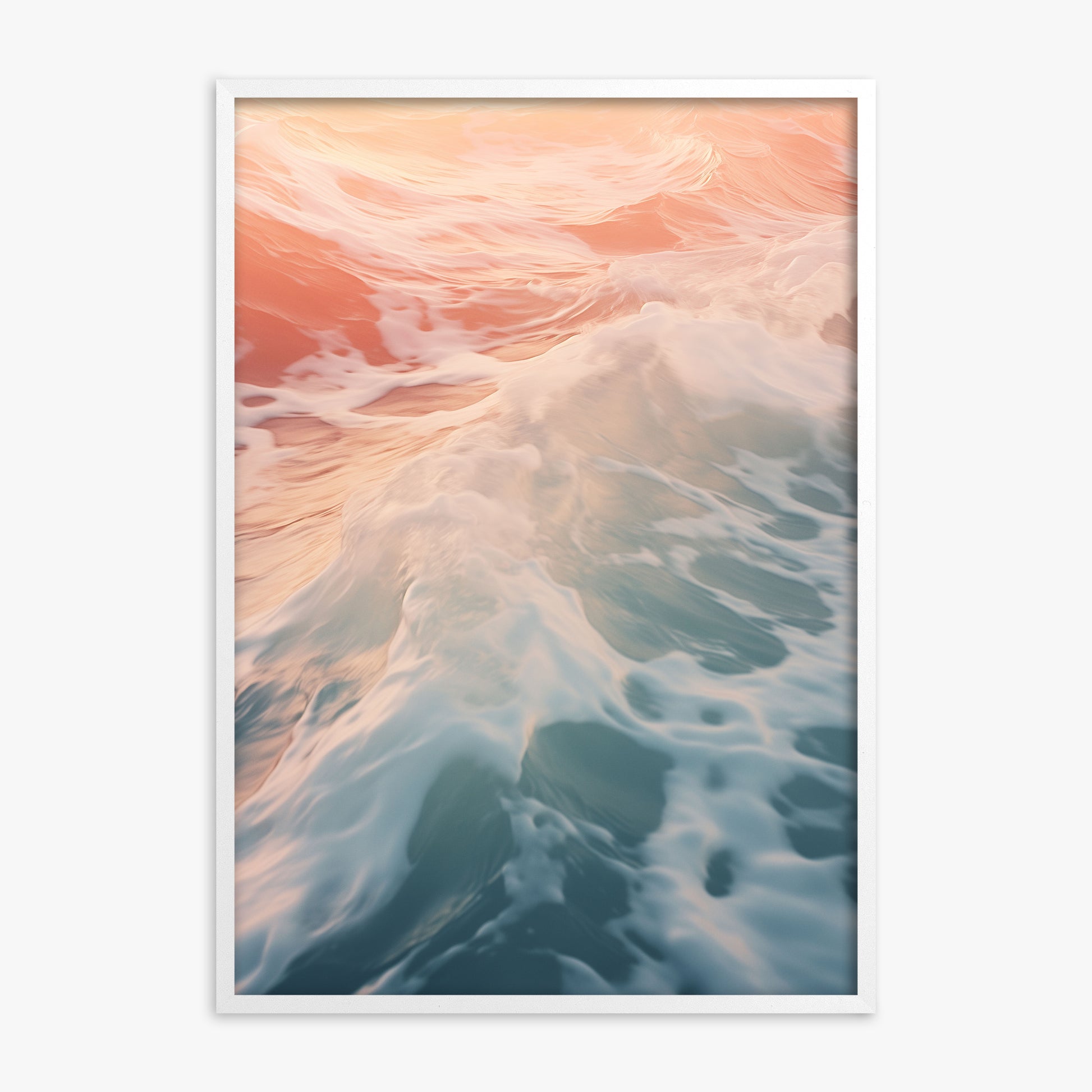 Sunset Tide Whisper, White Framed Poster With White Frame