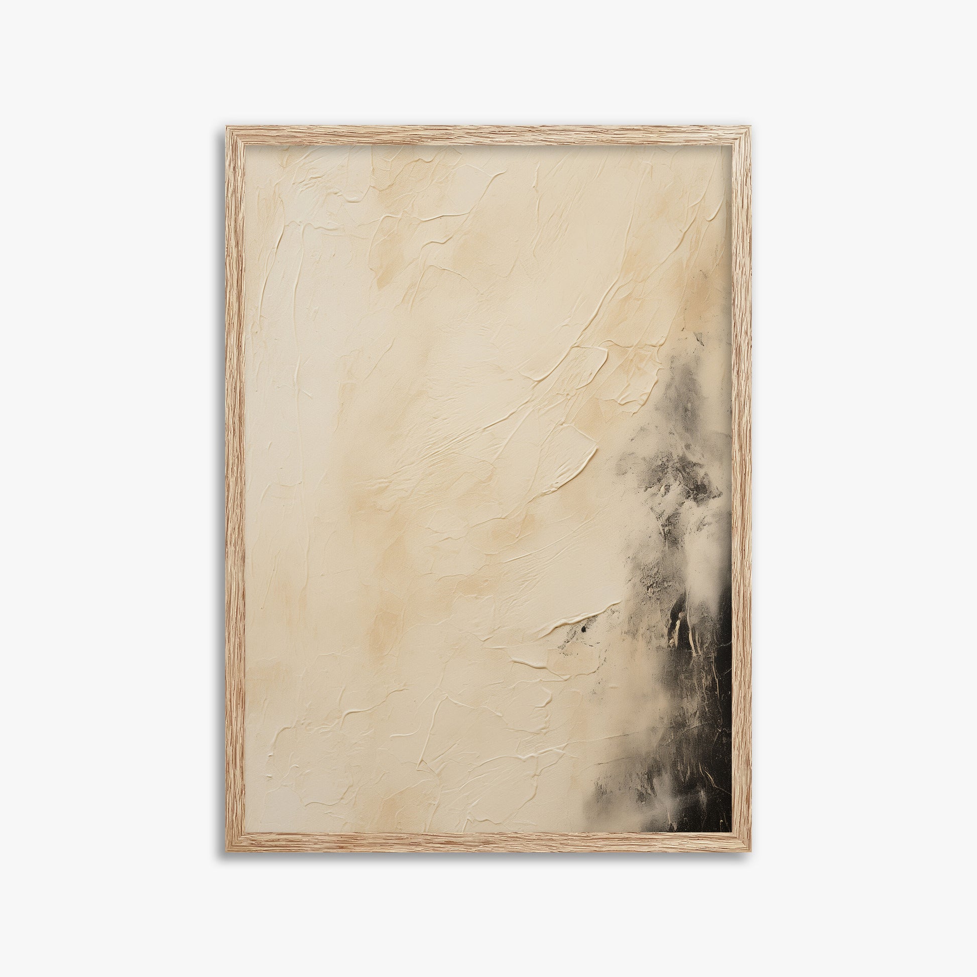 Ivory Mist Abstract, 50x70cm Framed Art Reproduction With Raw Oak Frame