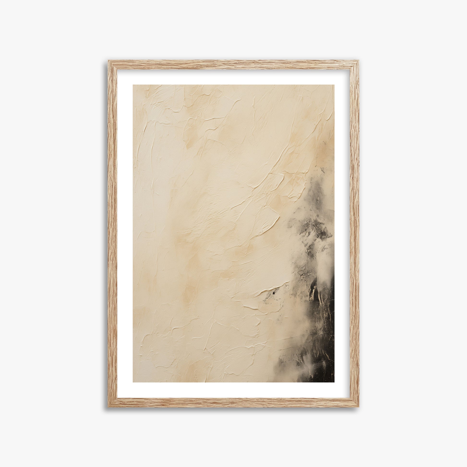 Ivory Mist Abstract, 50x70cm Framed Art Reproduction With Raw Oak Frame