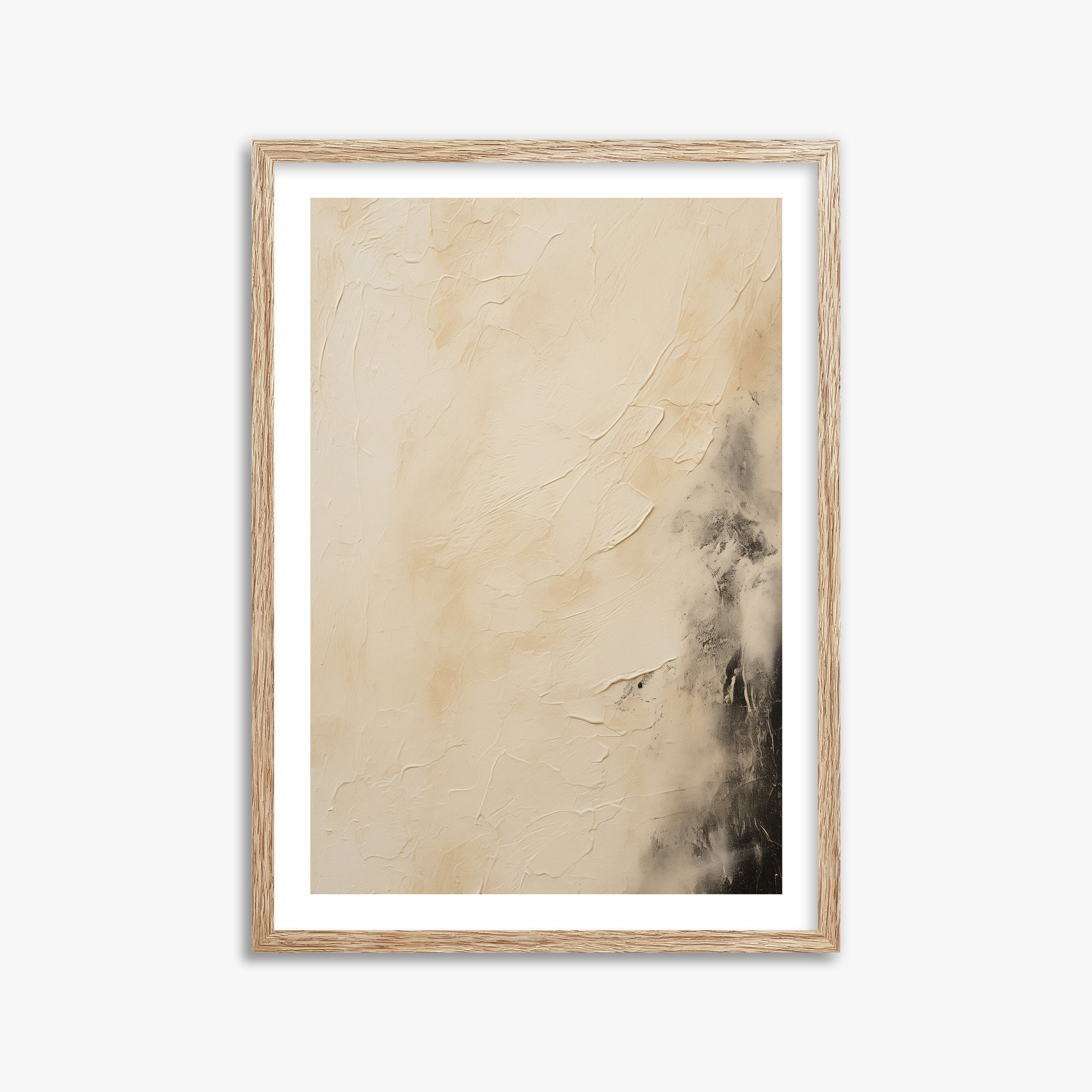 Ivory Mist Abstract, 50x70cm Framed Art Reproduction With Raw Oak Frame