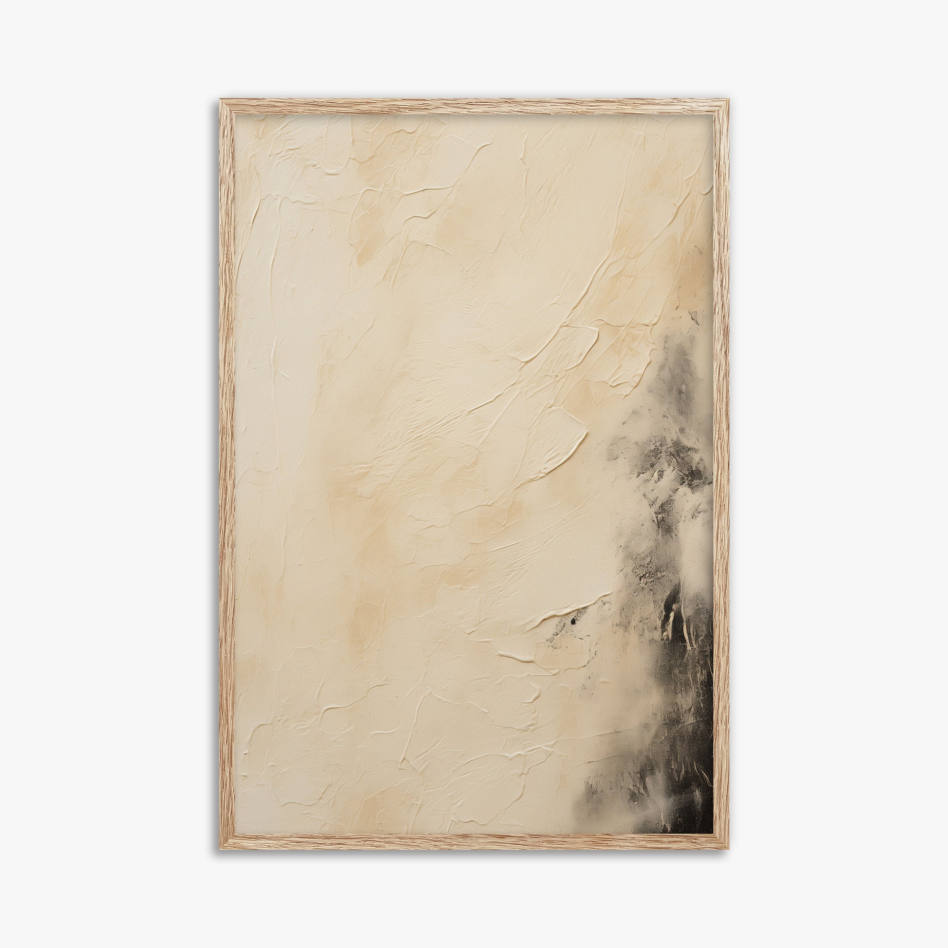 Ivory Mist Abstract, 61x91cm Framed Art Reproduction With Raw Oak Frame