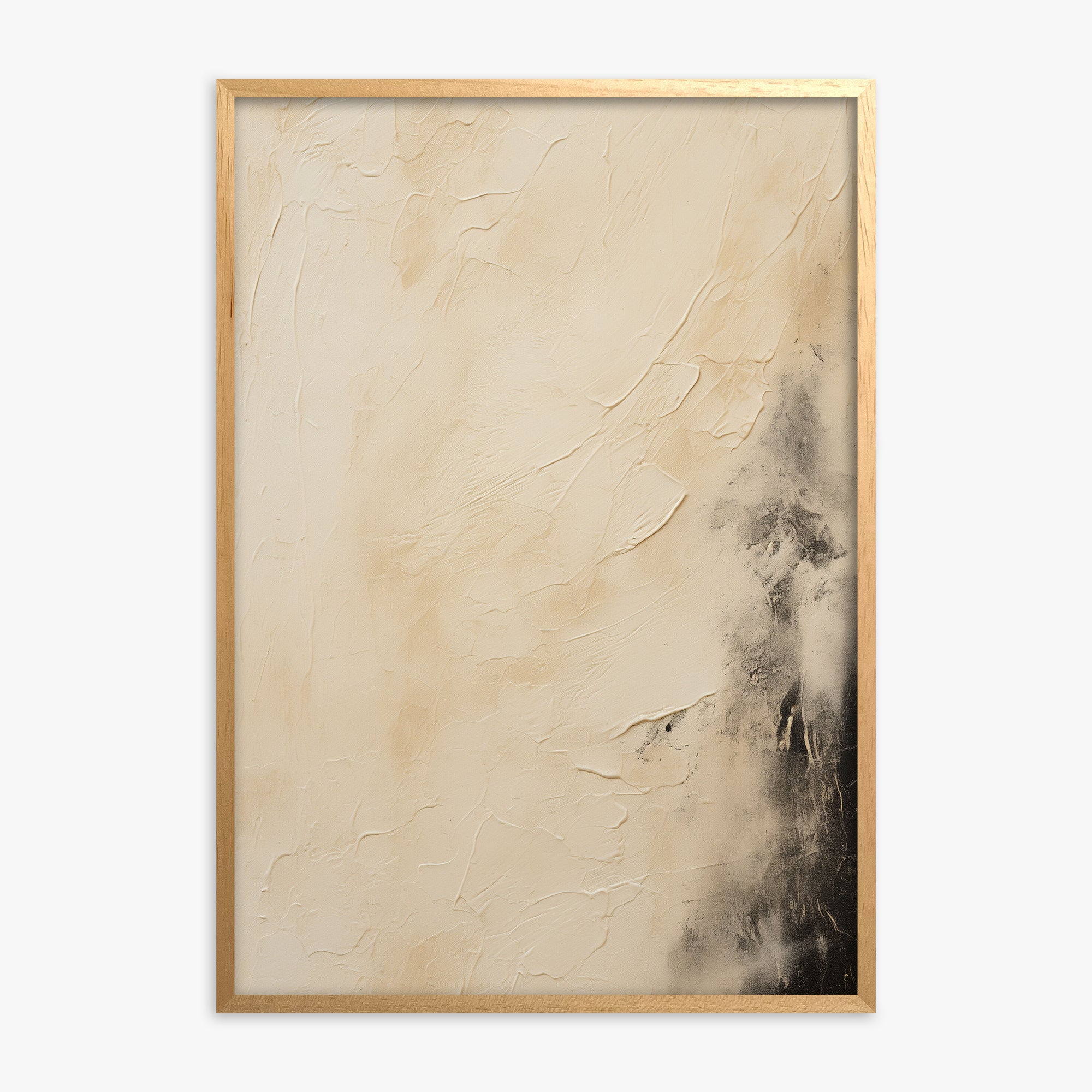 Ivory Mist Abstract, Oak Framed Poster With Oak Frame