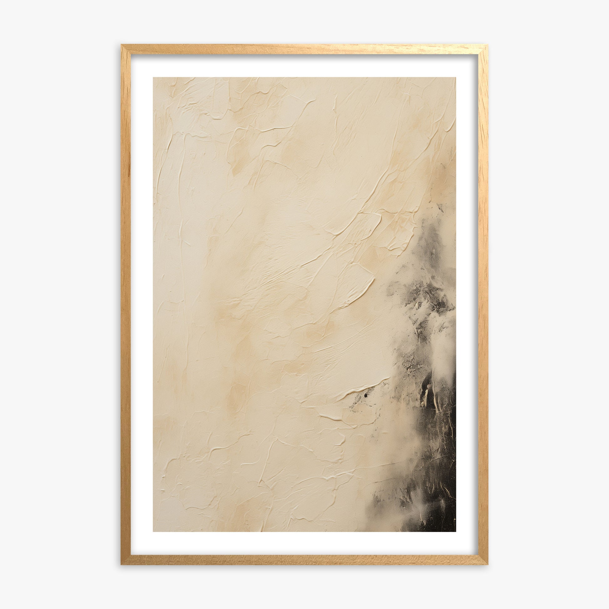 Ivory Mist Abstract, Oak Framed Poster With Oak Frame