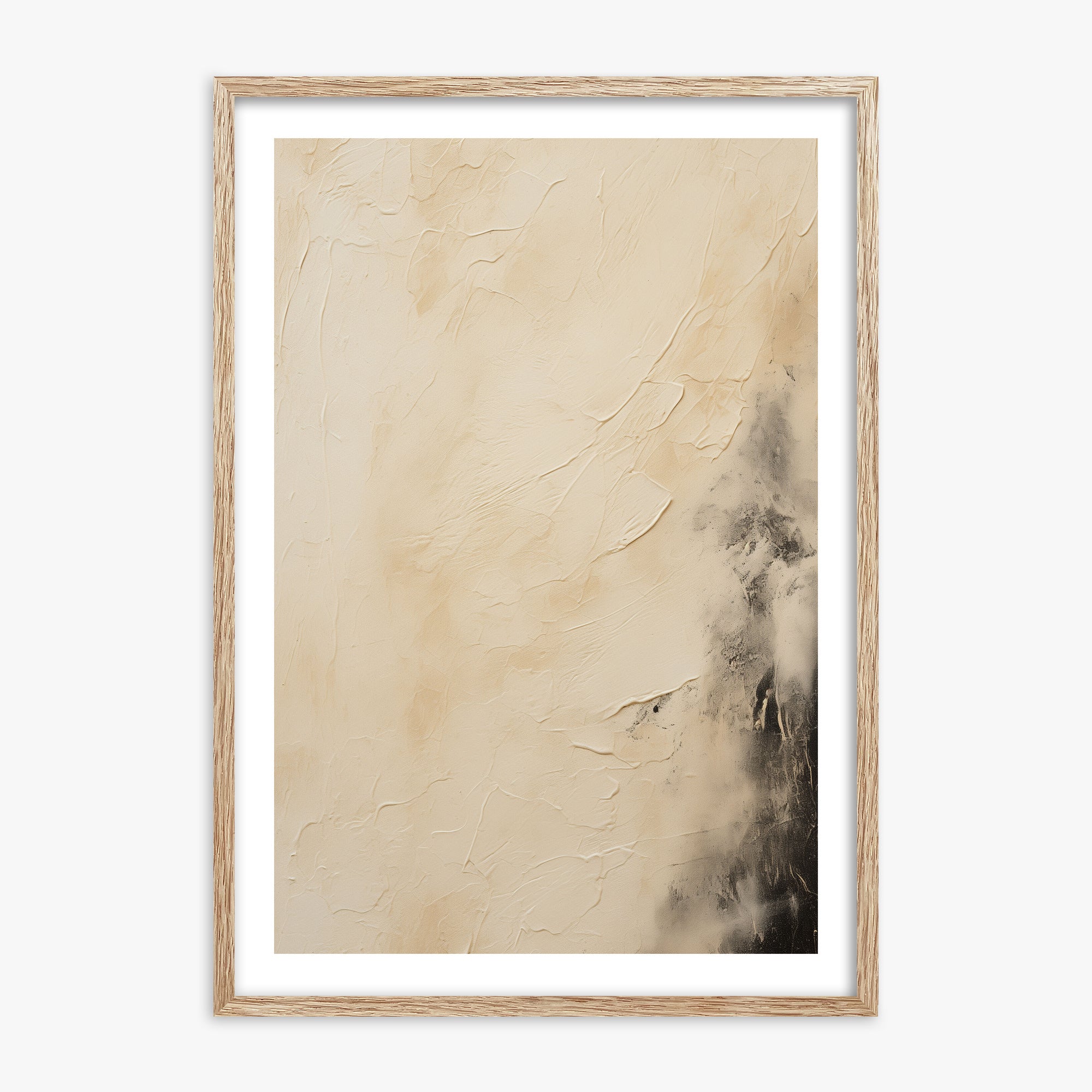Ivory Mist Abstract, 70x100cm Framed Art Reproduction With Raw Oak Frame