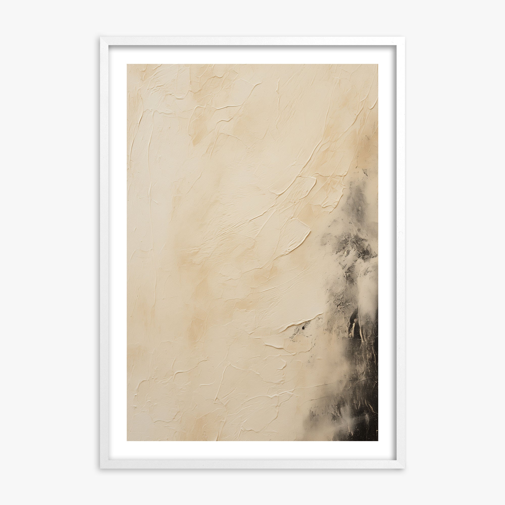 Ivory Mist Abstract, White Framed Poster With White Frame