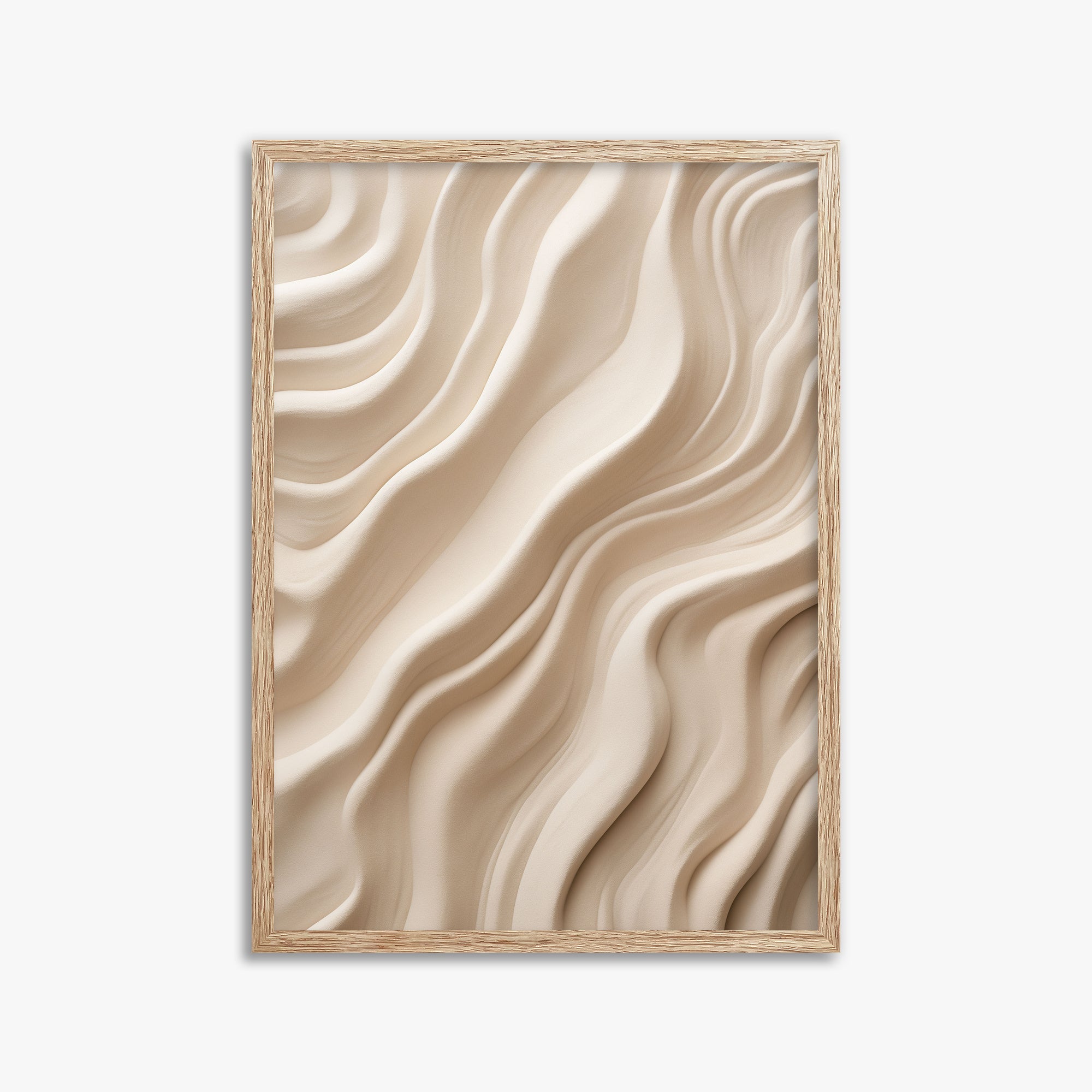 Ivory Silk Waves, 50x70cm Framed Poster With Raw Oak Frame