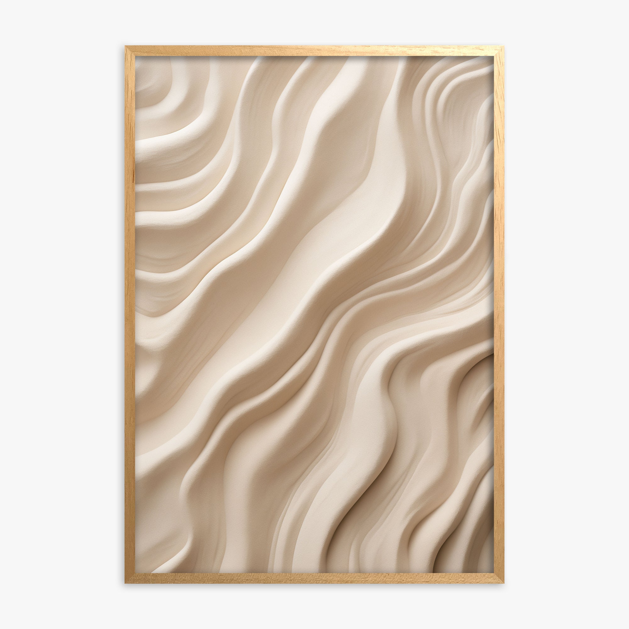 Ivory Silk Waves, Oak Framed Poster With Oak Frame