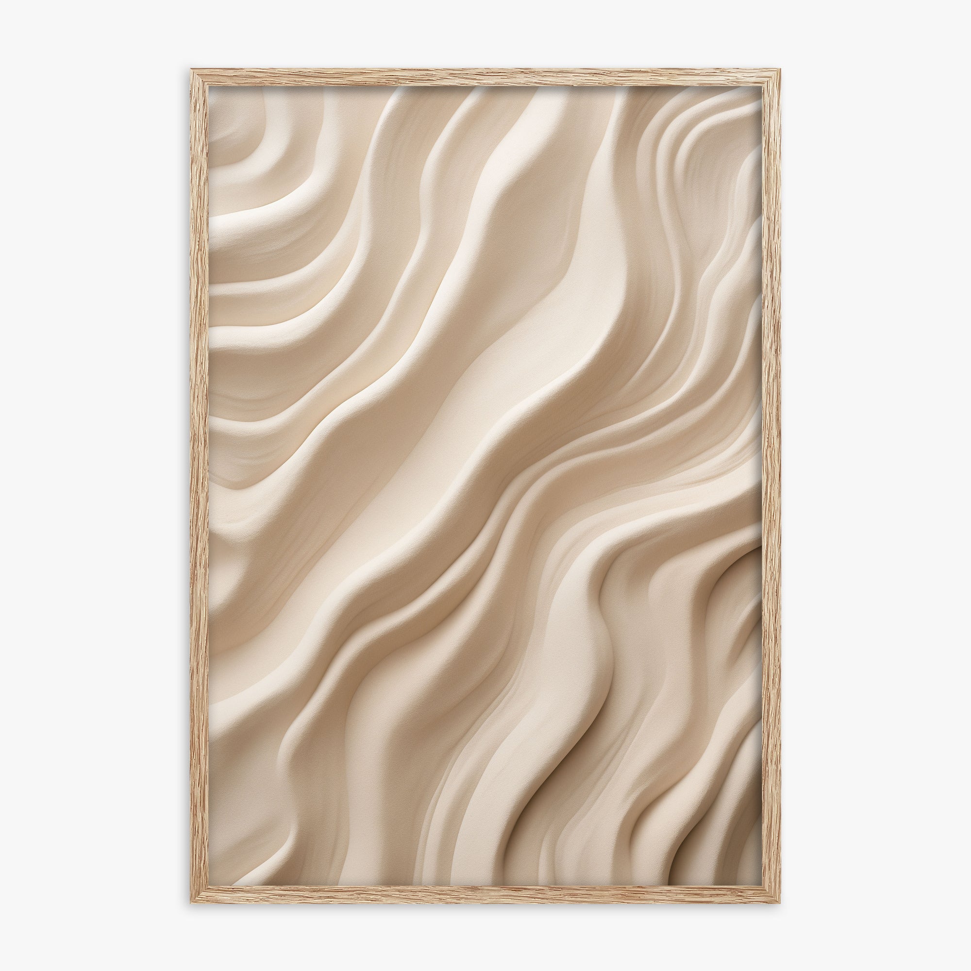 Ivory Silk Waves, 70x100cm Framed Poster With Raw Oak Frame