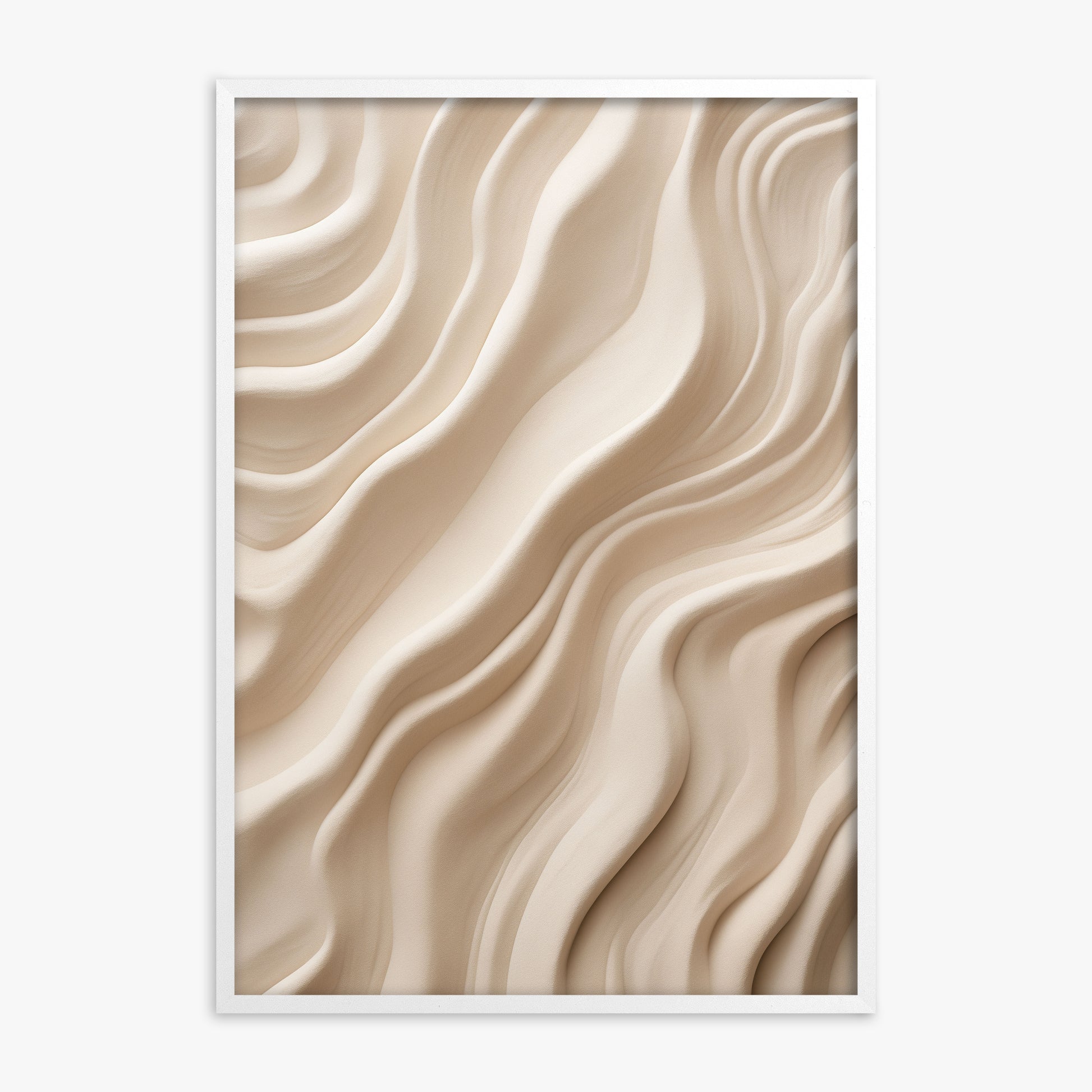 Ivory Silk Waves, White Framed Poster With White Frame