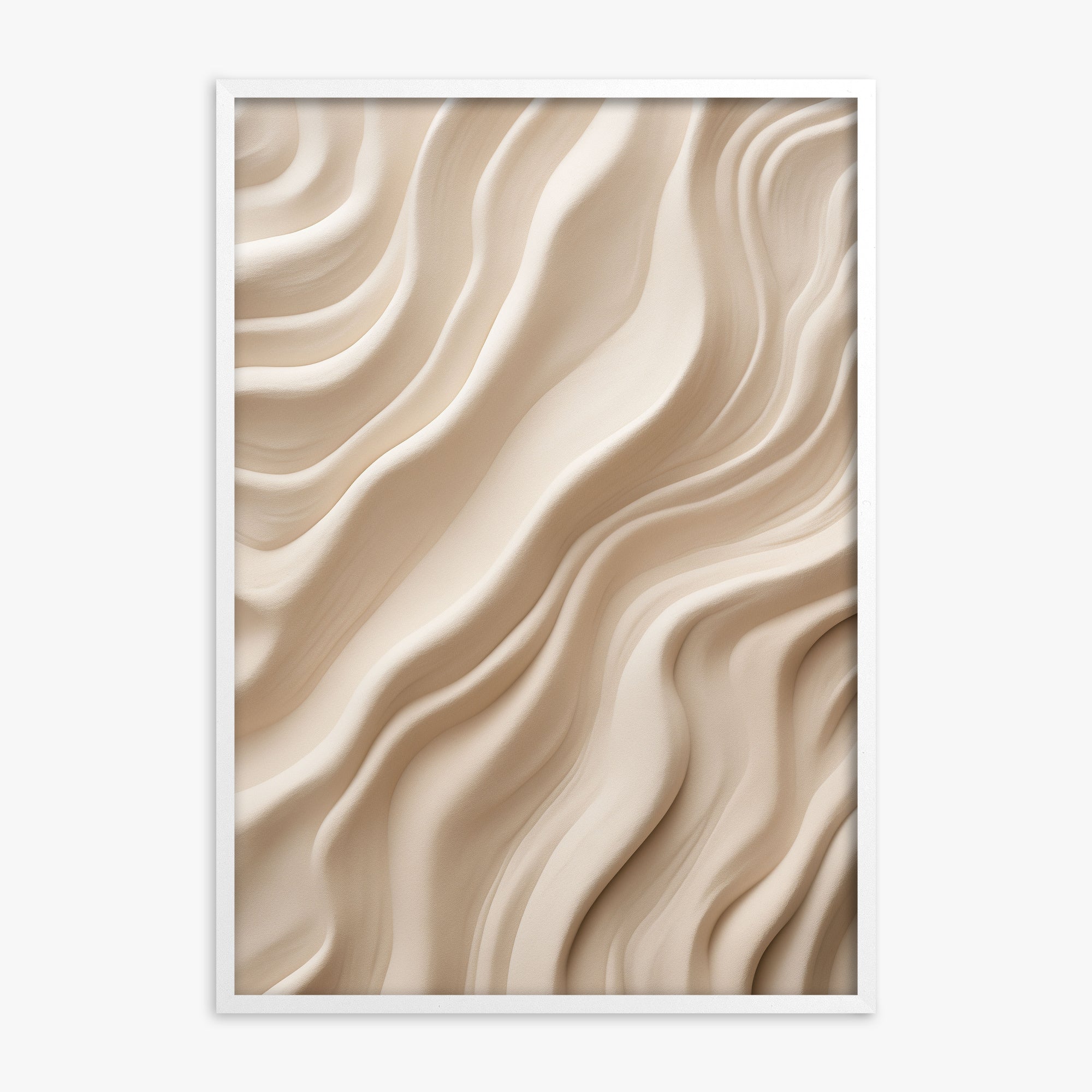 Ivory Silk Waves, White Framed Poster With White Frame