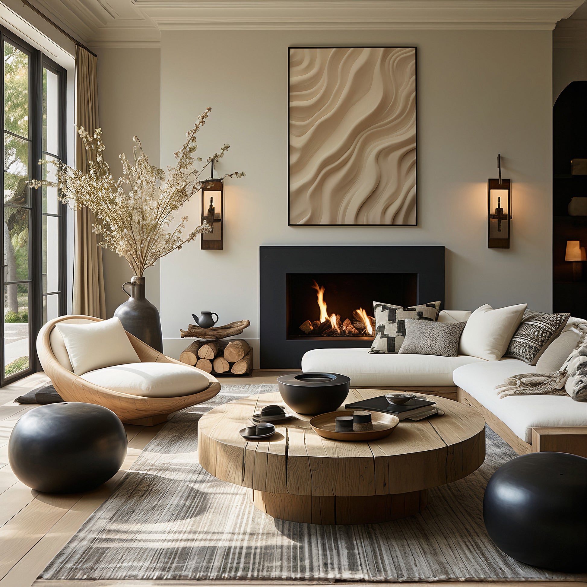 Design Concept No. 39 for Ivory Silk Waves Modern Poster Art