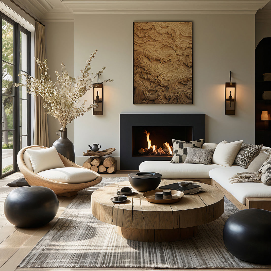 Amber Wood Whorls, 50x70cm Framed Poster With Black Frame
