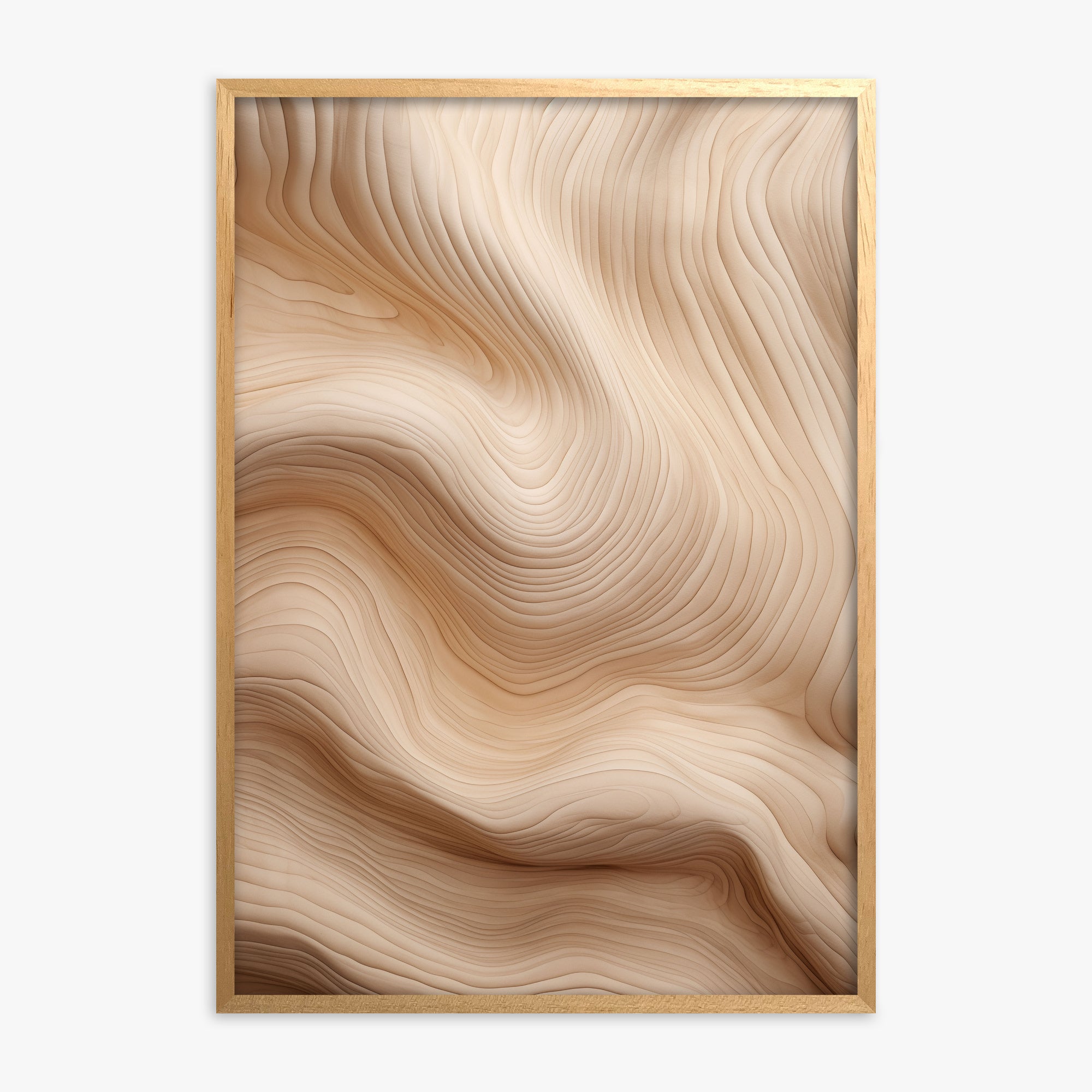Creamy Grain Waves, Oak Framed Poster With Oak Frame