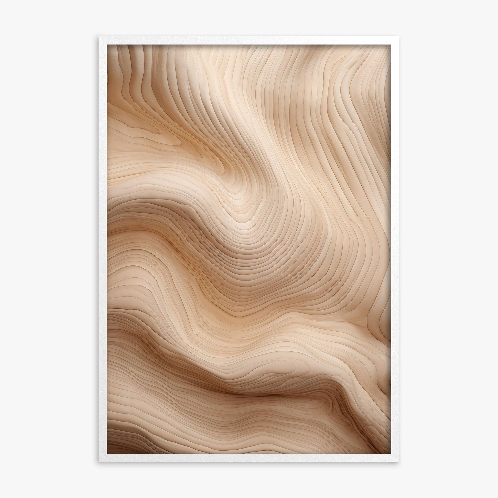 Creamy Grain Waves, White Framed Poster With White Frame