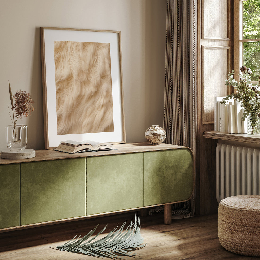 Golden Luxe Fur, 50x70cm Framed Poster With Black Frame