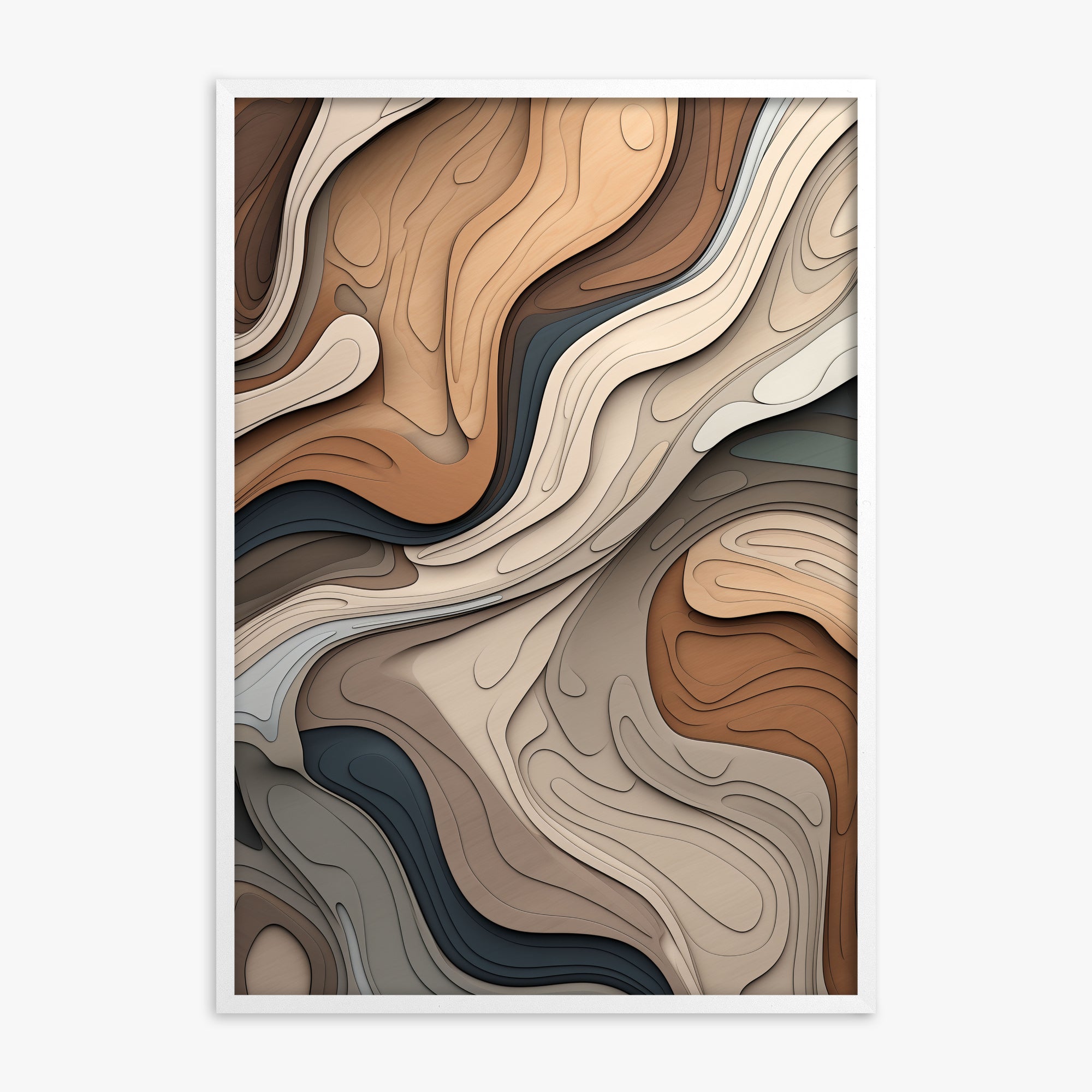Contour Layer Symphony, White Framed Poster With White Frame