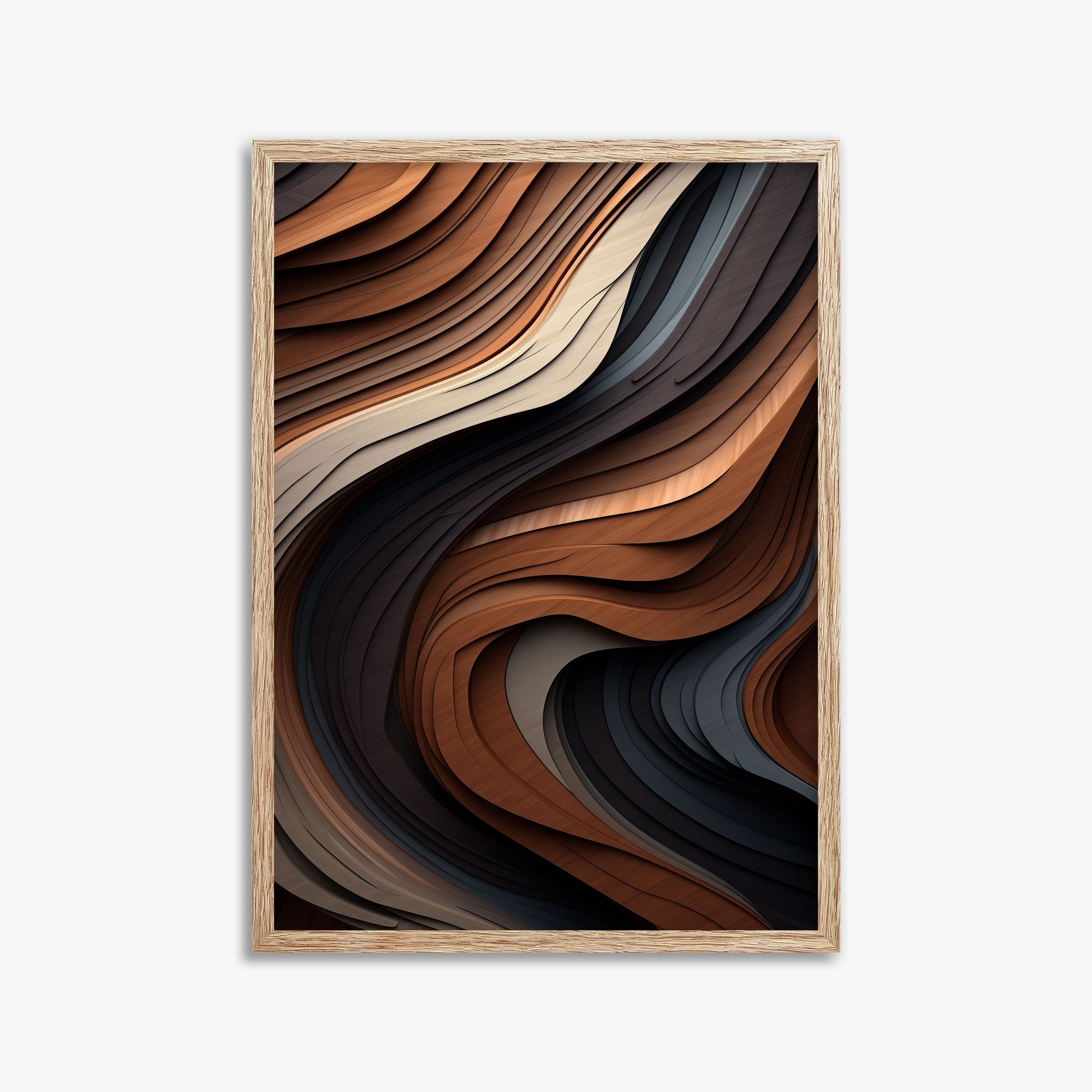 Ebony Swirl, 50x70cm Framed Poster With Raw Oak Frame