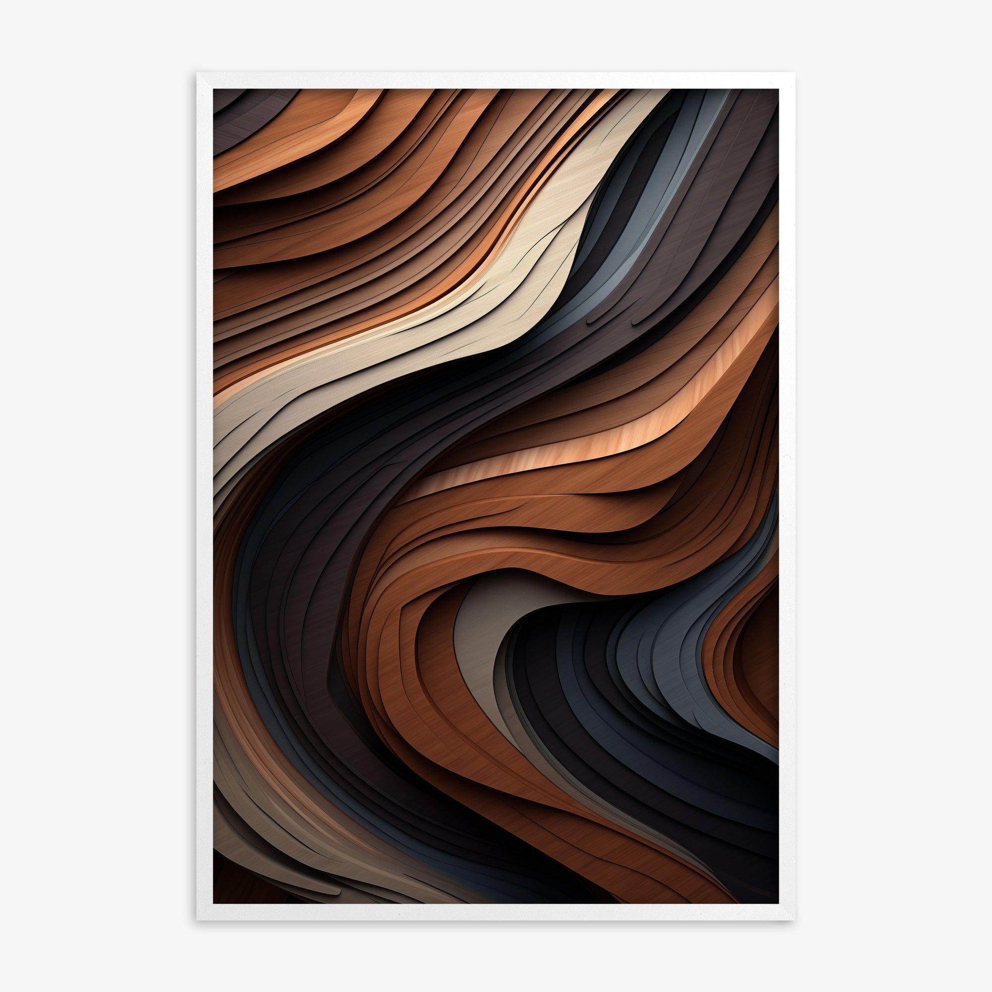 Ebony Swirl, White Framed Poster With White Frame
