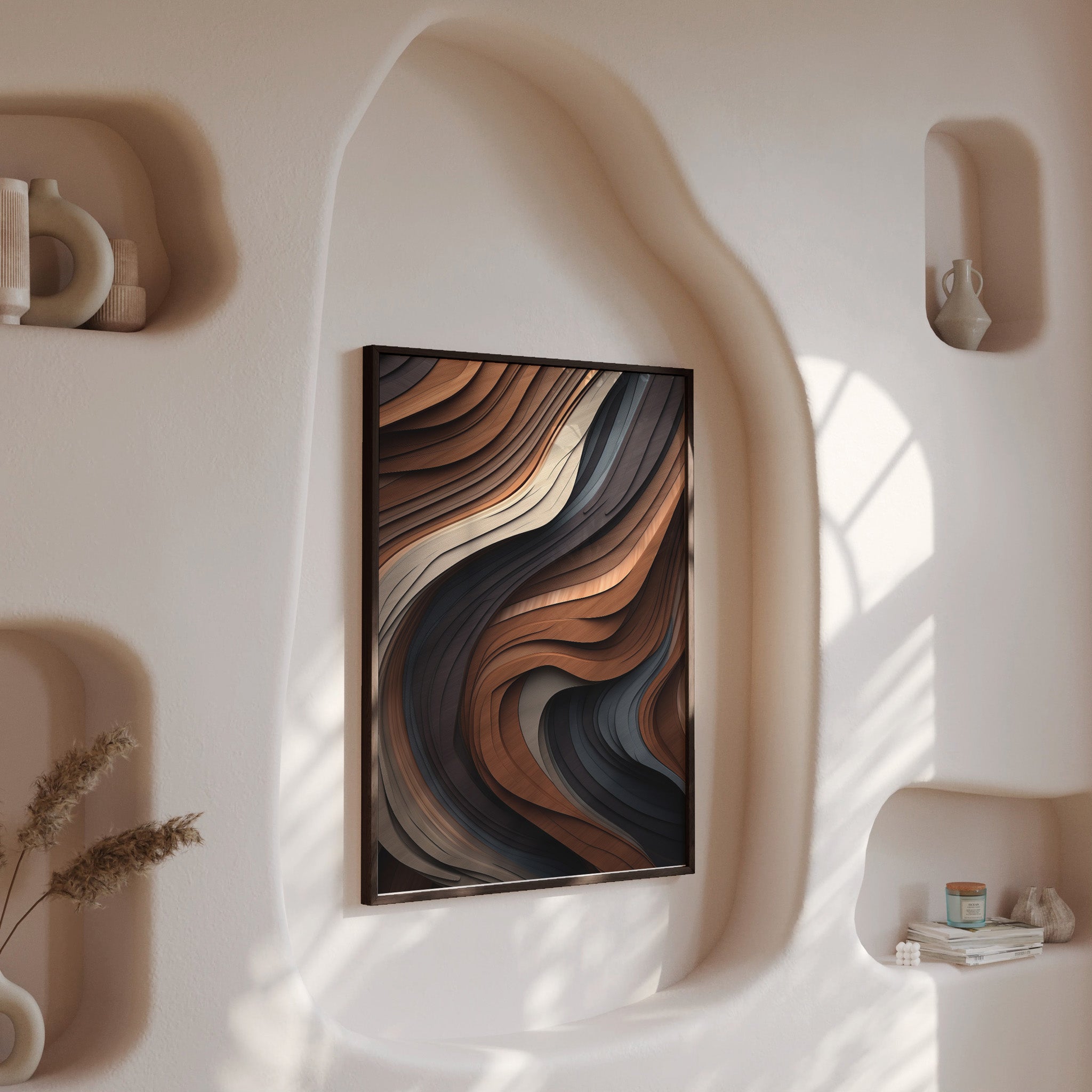 Ebony Swirl — Weathered Wood Abstract Poster – Japandi.Art
