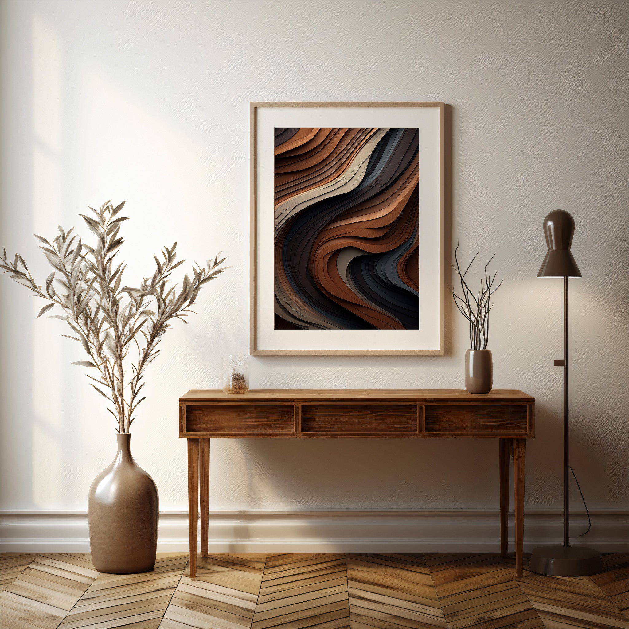 Ebony Swirl — Weathered Wood Abstract Poster – Japandi.Art