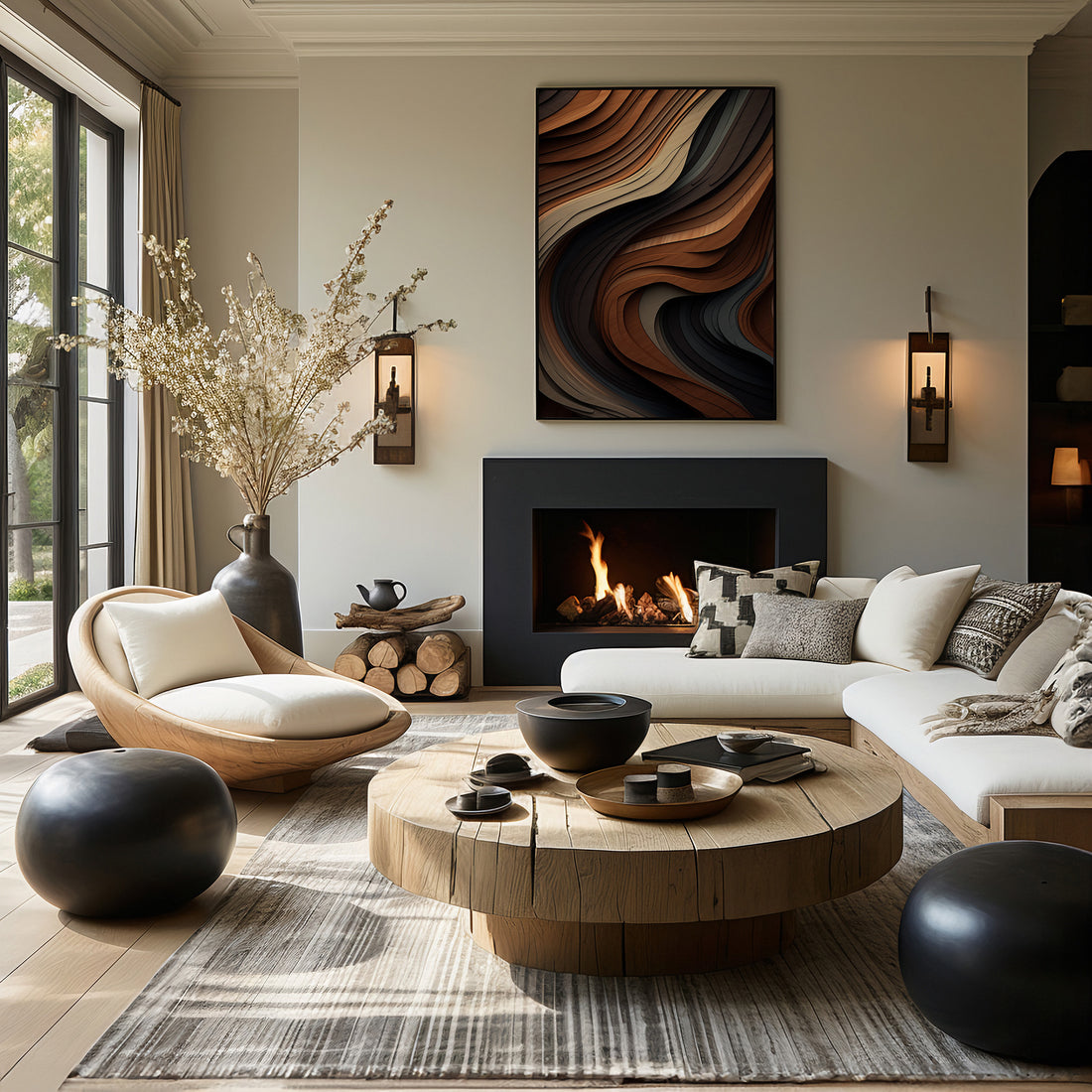 Ebony Swirl, 50x70cm Framed Poster With Black Frame