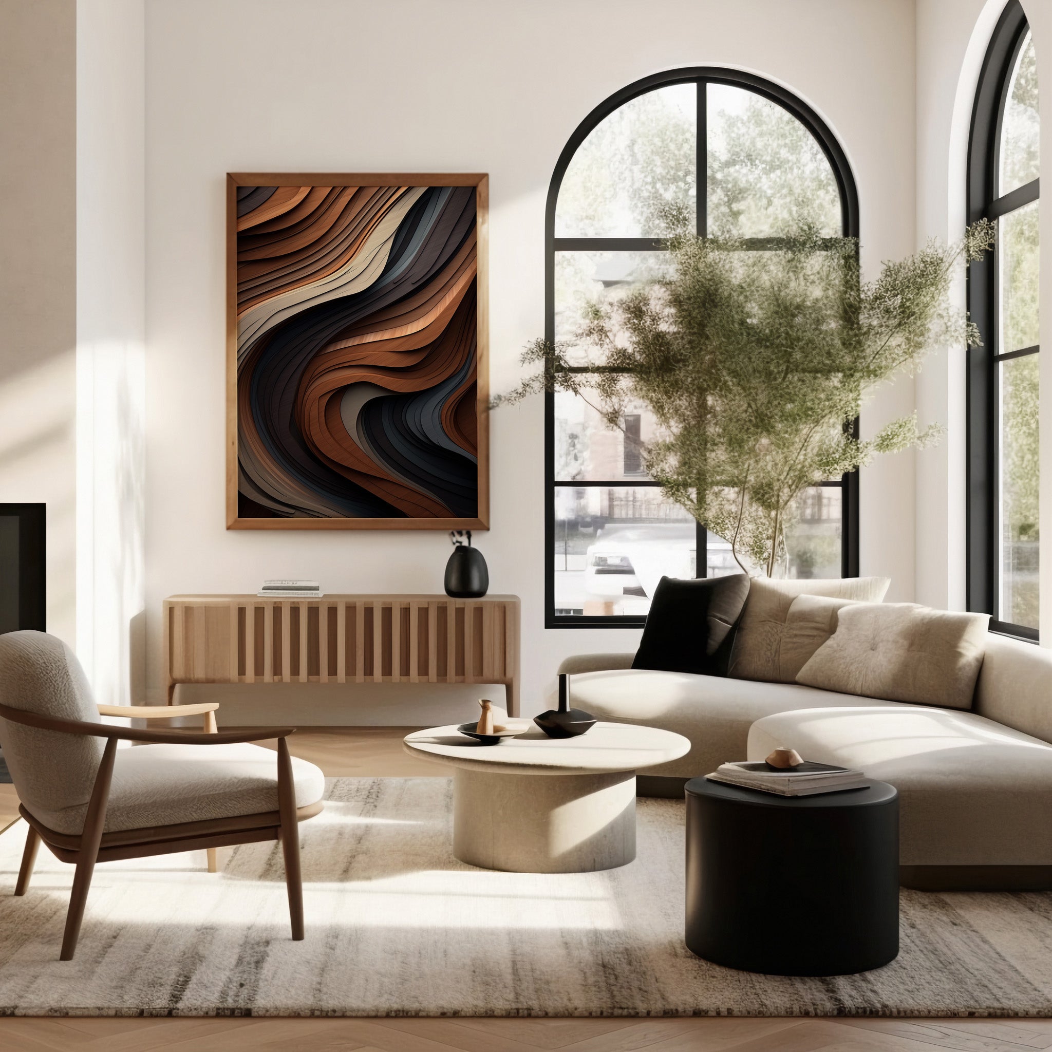 アート・デザイン・音楽 A New Design for Living Ebony Swirl — Weathered Wood Abstract Poster – Japandi.Art