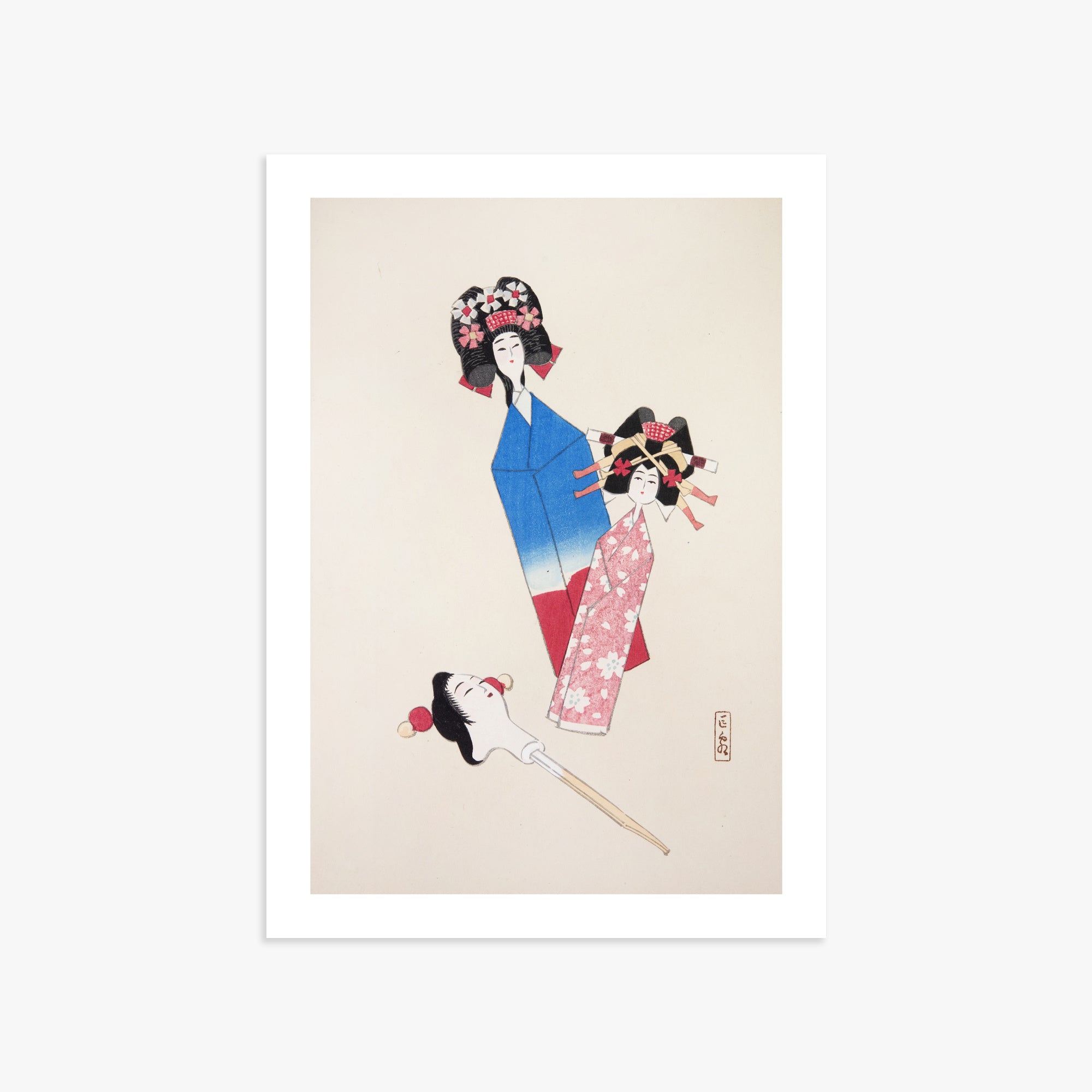 Kawasaki Kyosen: Kyosen’s Collected Illustrations of Japanese Toys Nr. 1 ("Japanese Dolls Ensemble"), 50x70cm Art Reproduction Unframed